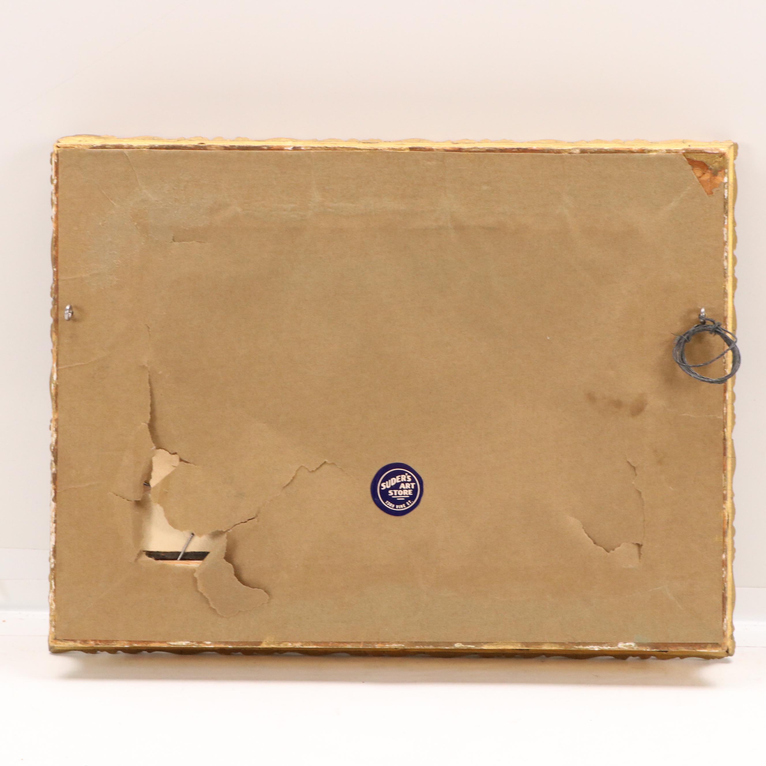 Scenic Oil Painting with Riverside Landscape, 20th Century