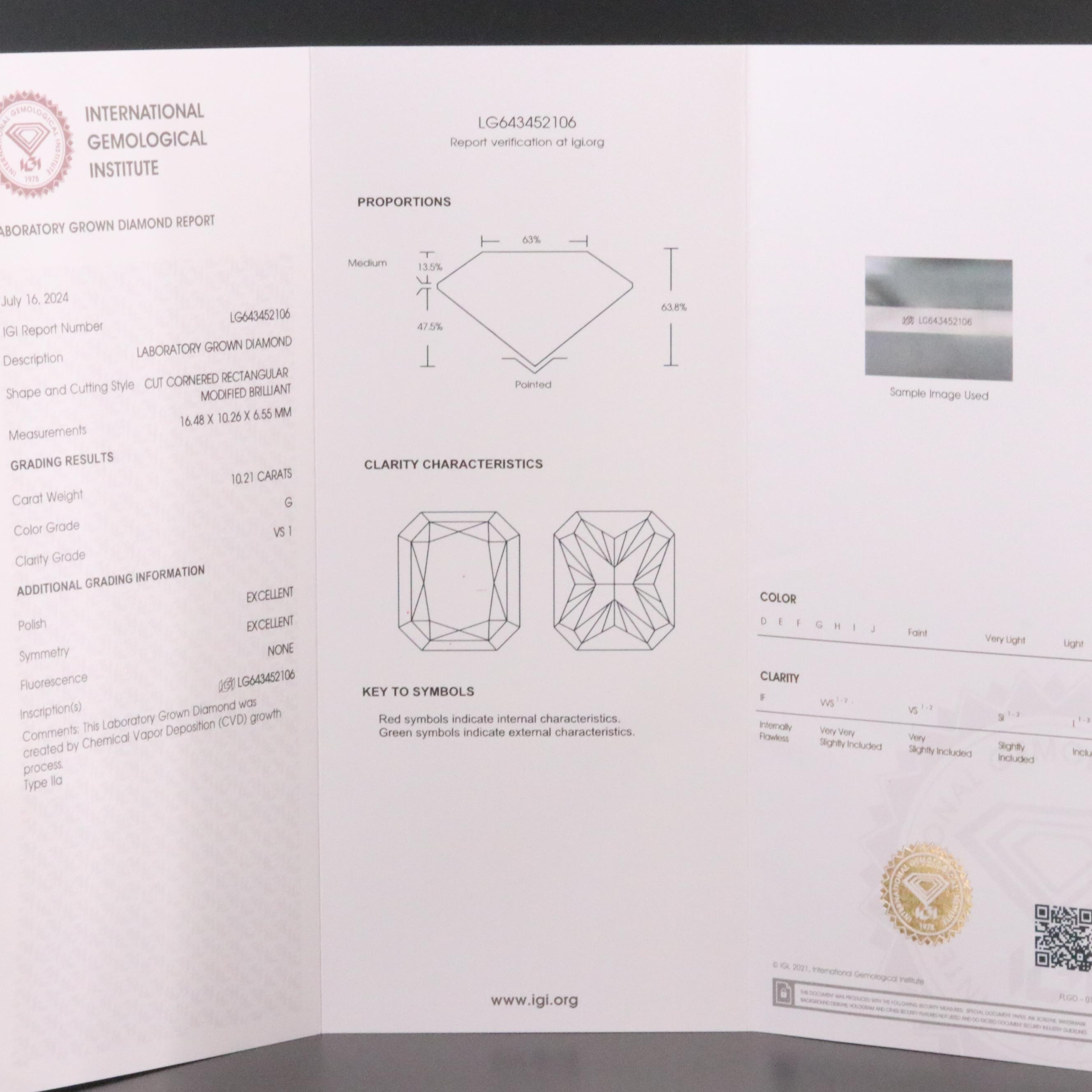 Platinum 10.52 CTW Lab Grown Diamond Ring with IGI Report