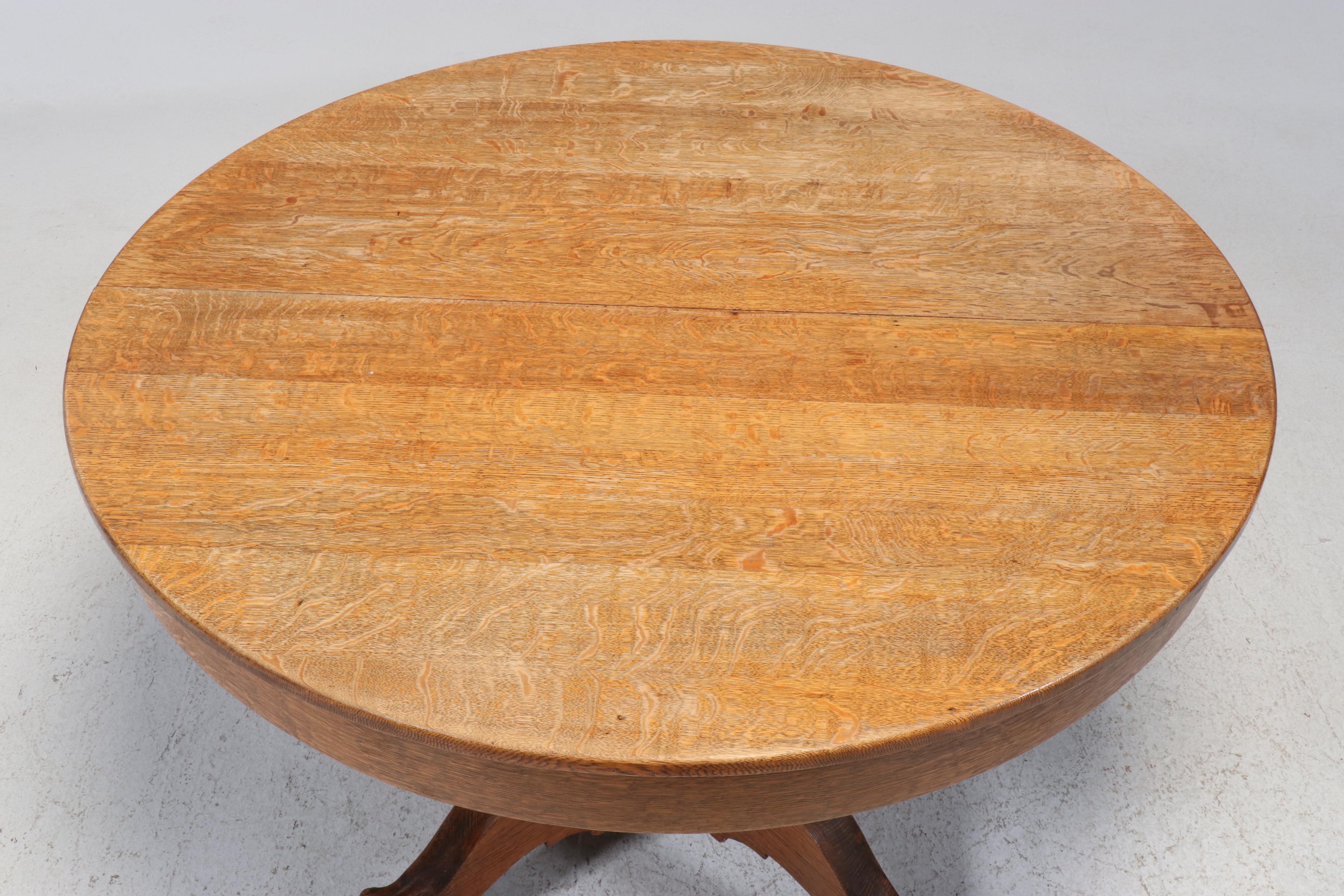 Oak Claw Foot Pedestal Dining Table, Late 19th/Early 20th Century