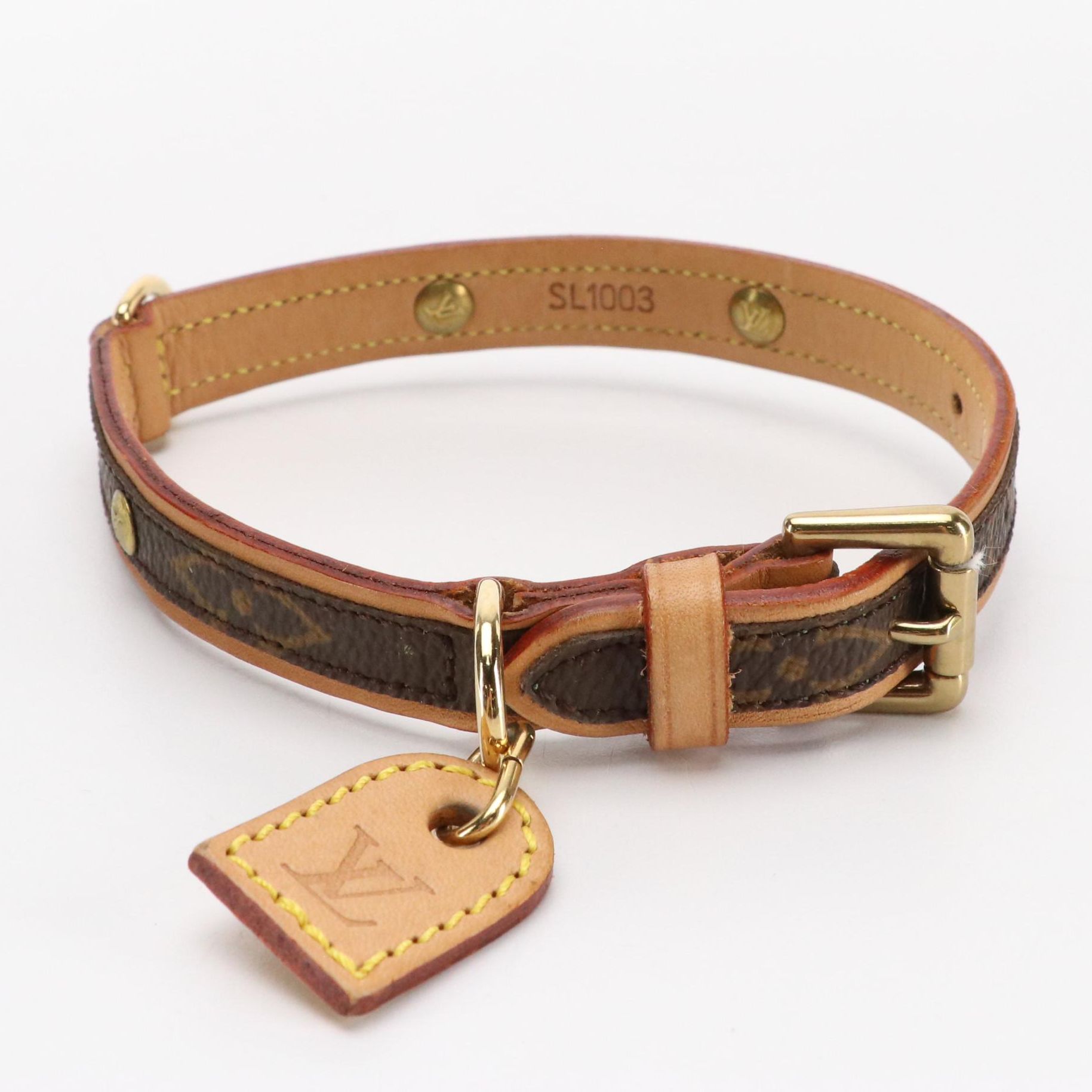 Louis Vuitton Small Pet Collar in Monogram Canvas and Vachetta Leather, With Box