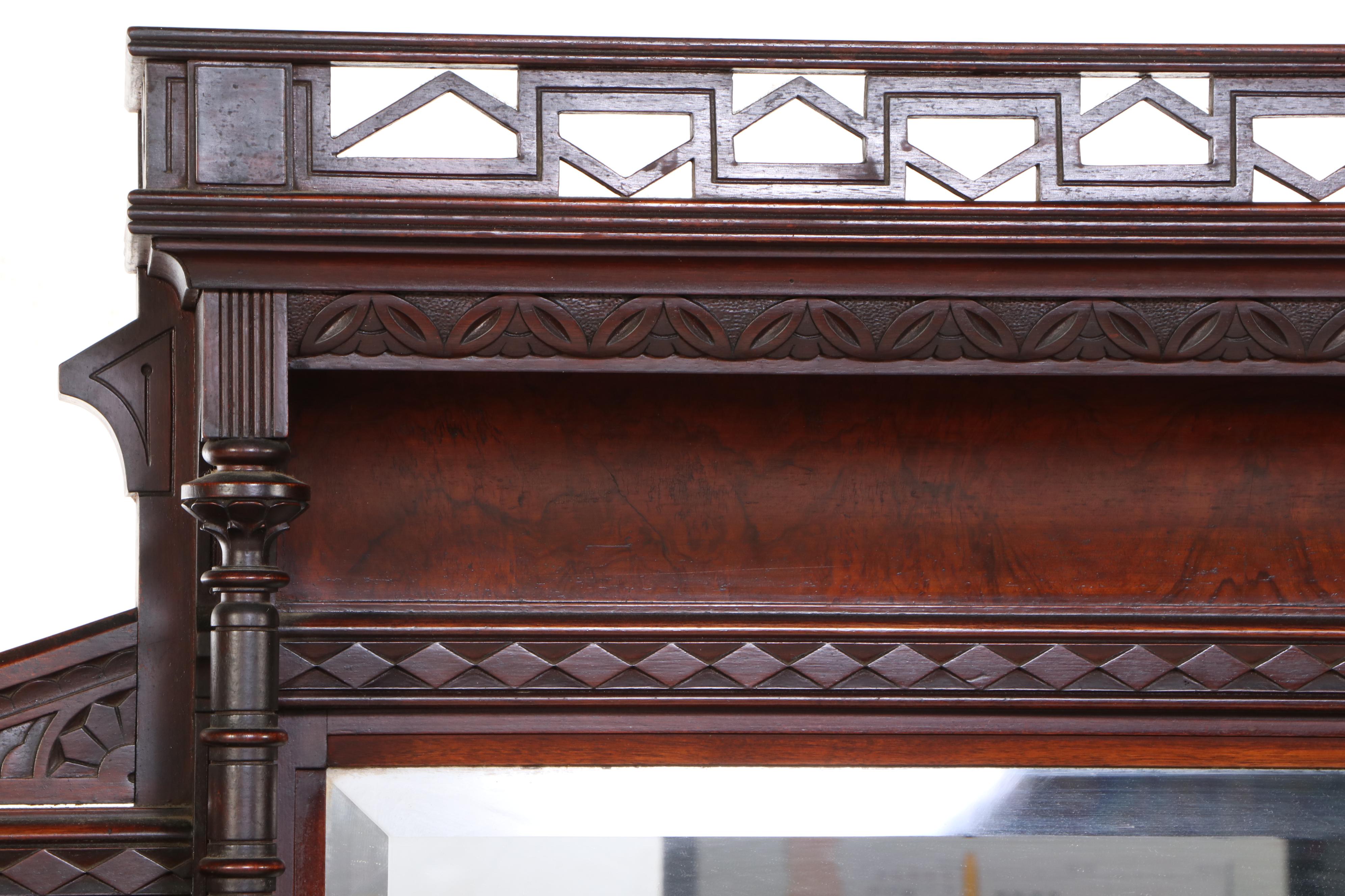 Victorian Carved Mahogany Fireplace Mantel with Mirror, 19th Century