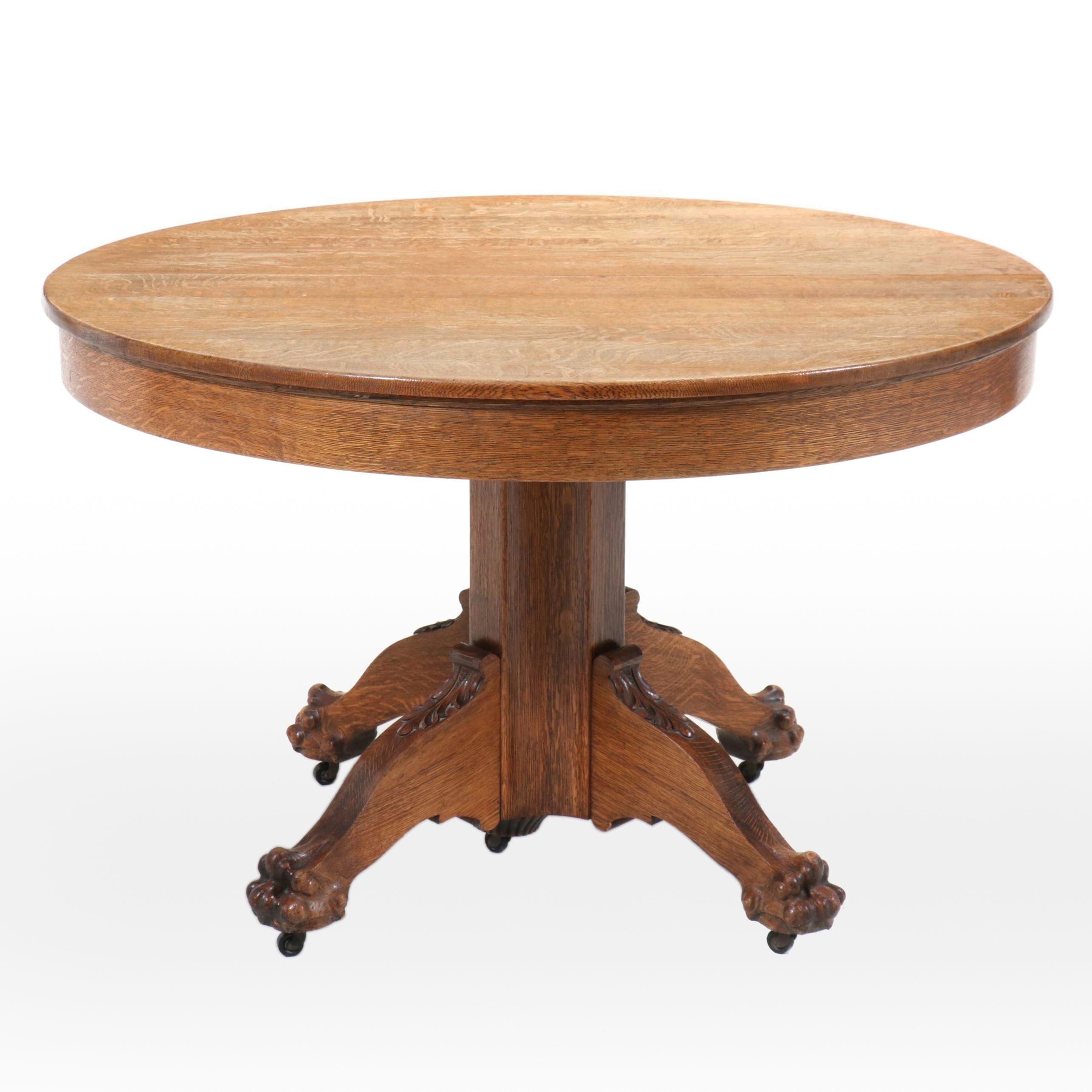 Oak Claw Foot Pedestal Dining Table, Late 19th/Early 20th Century
