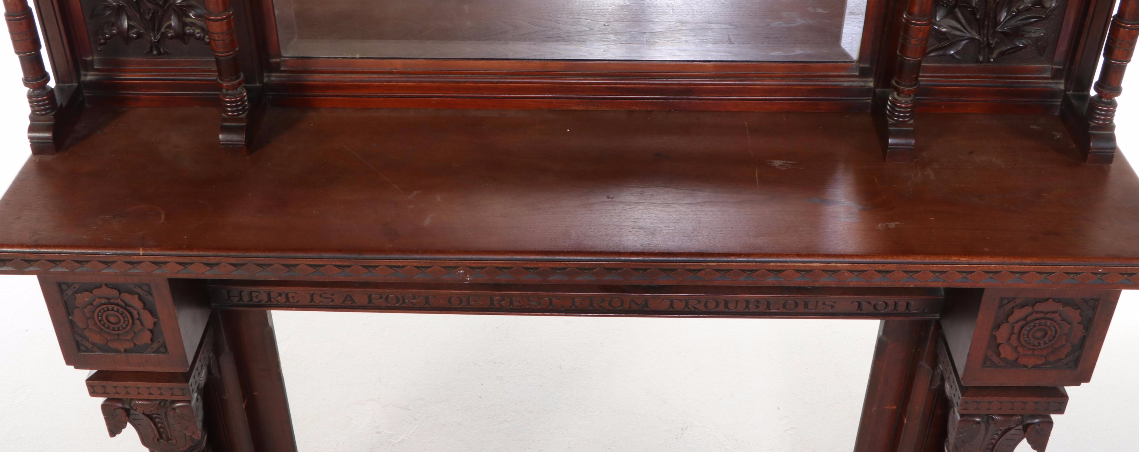 Victorian Carved Mahogany Fireplace Mantel with Mirror, 19th Century