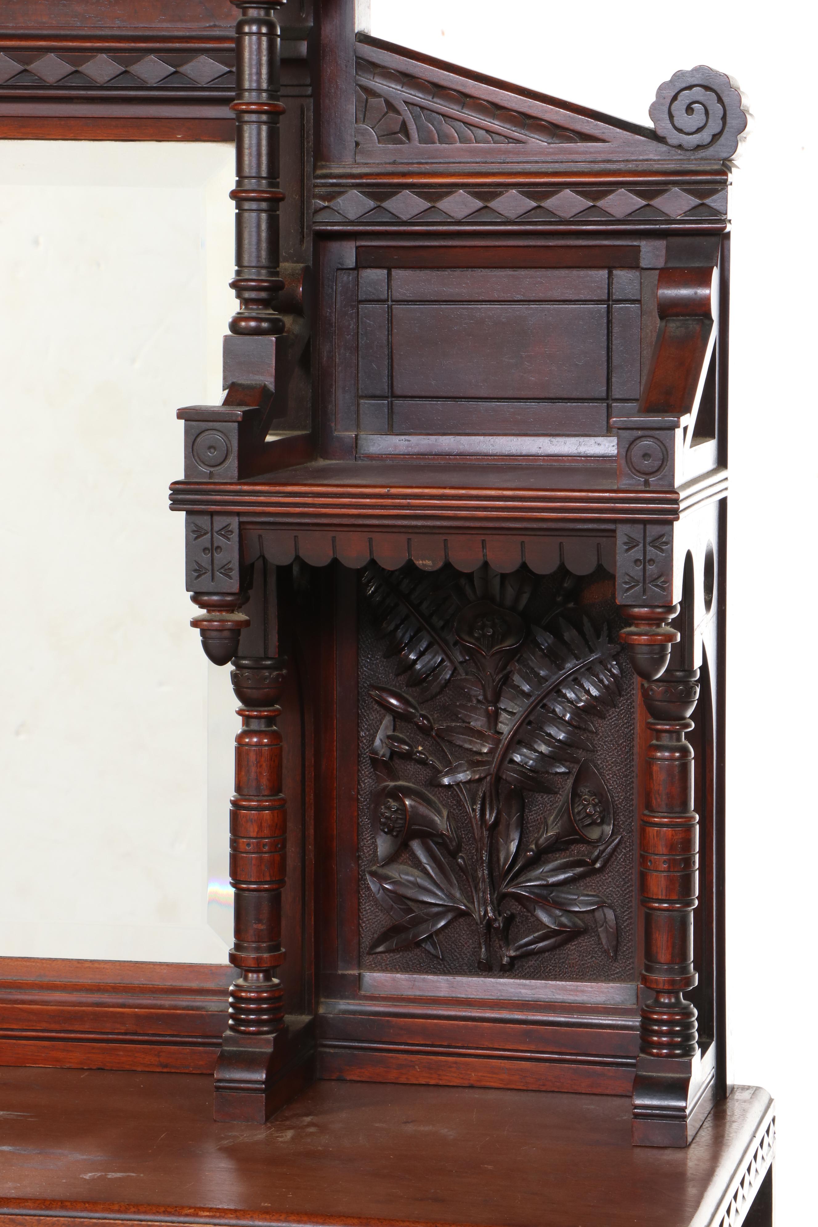 Victorian Carved Mahogany Fireplace Mantel with Mirror, 19th Century