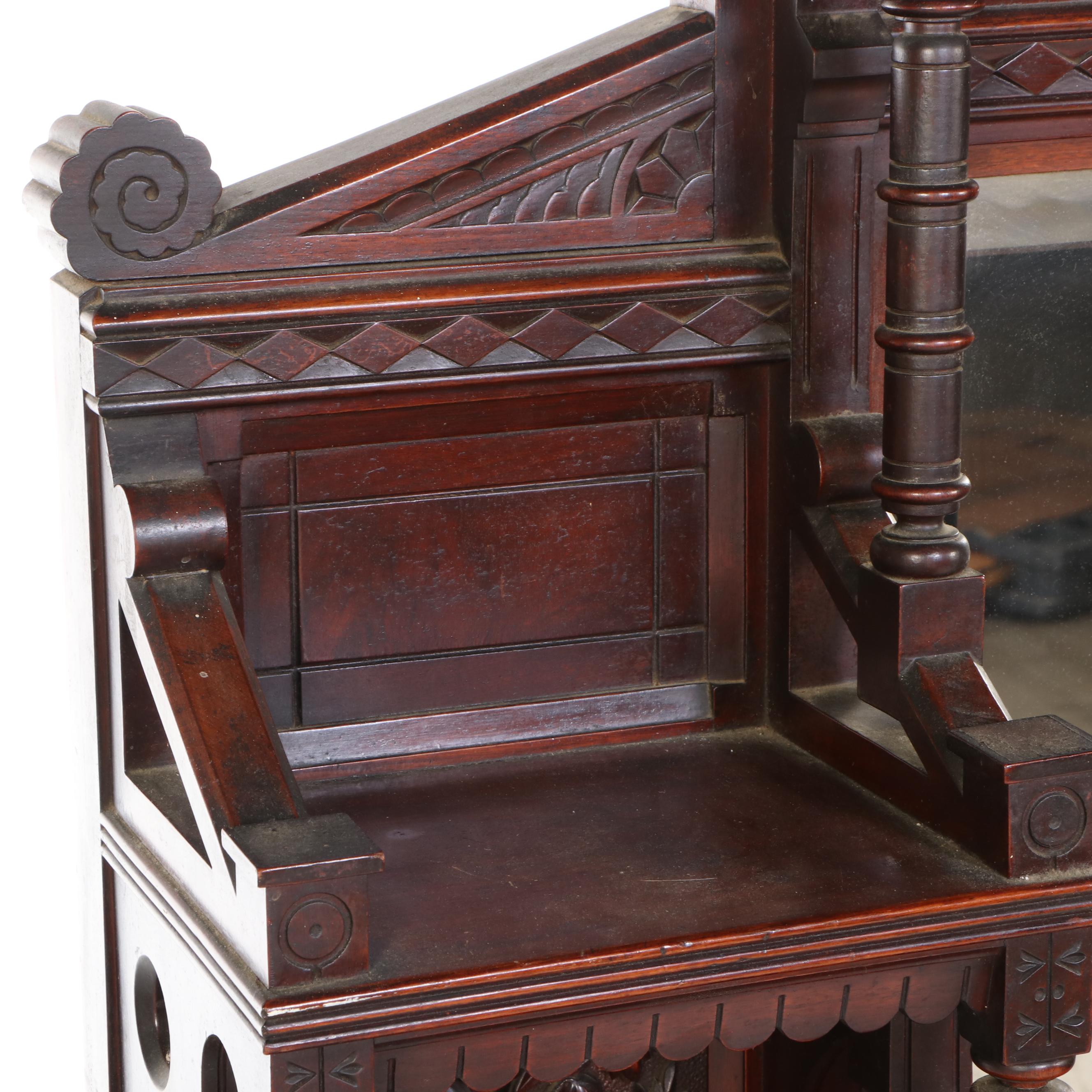 Victorian Carved Mahogany Fireplace Mantel with Mirror, 19th Century