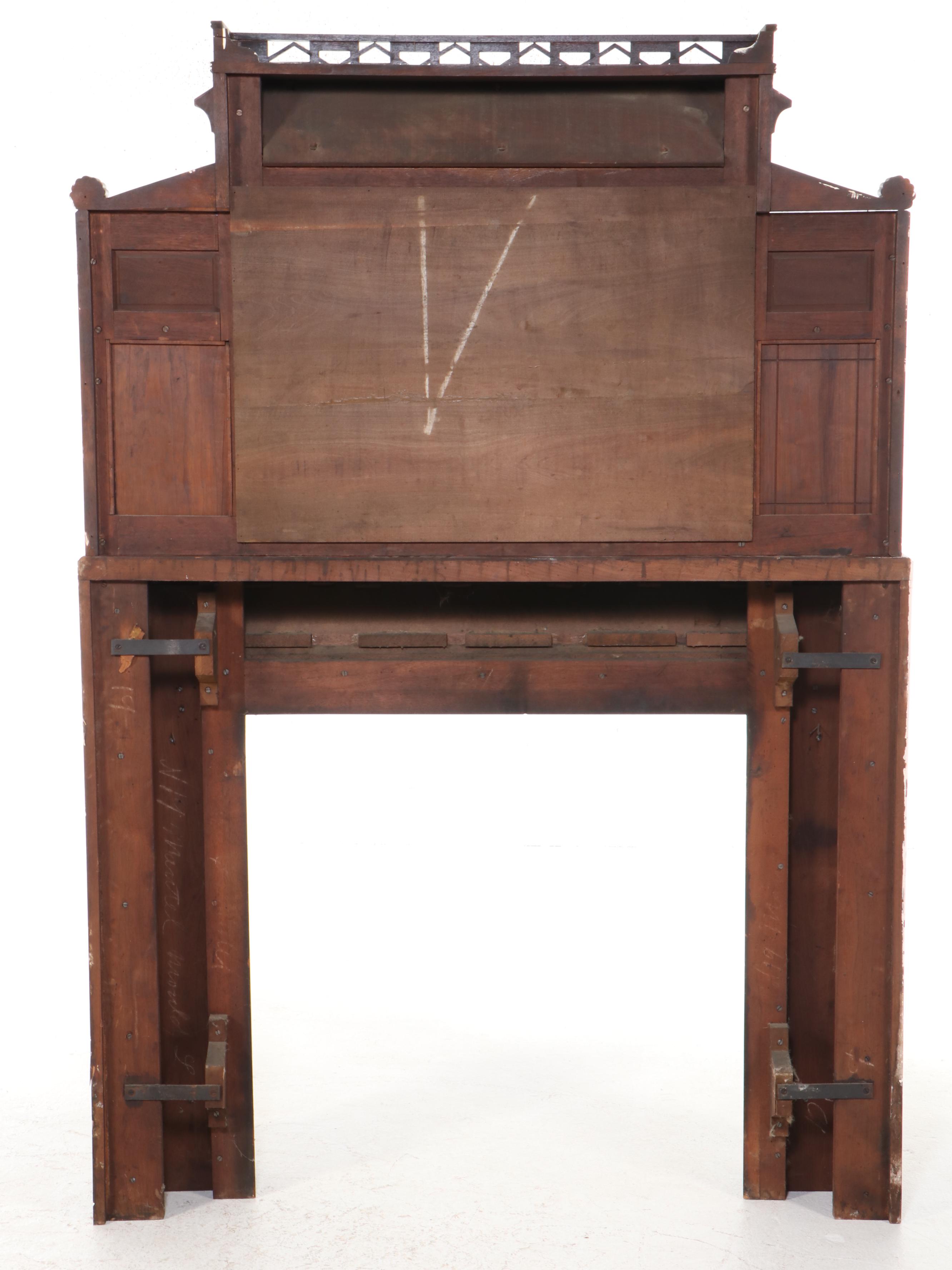 Victorian Carved Mahogany Fireplace Mantel with Mirror, 19th Century