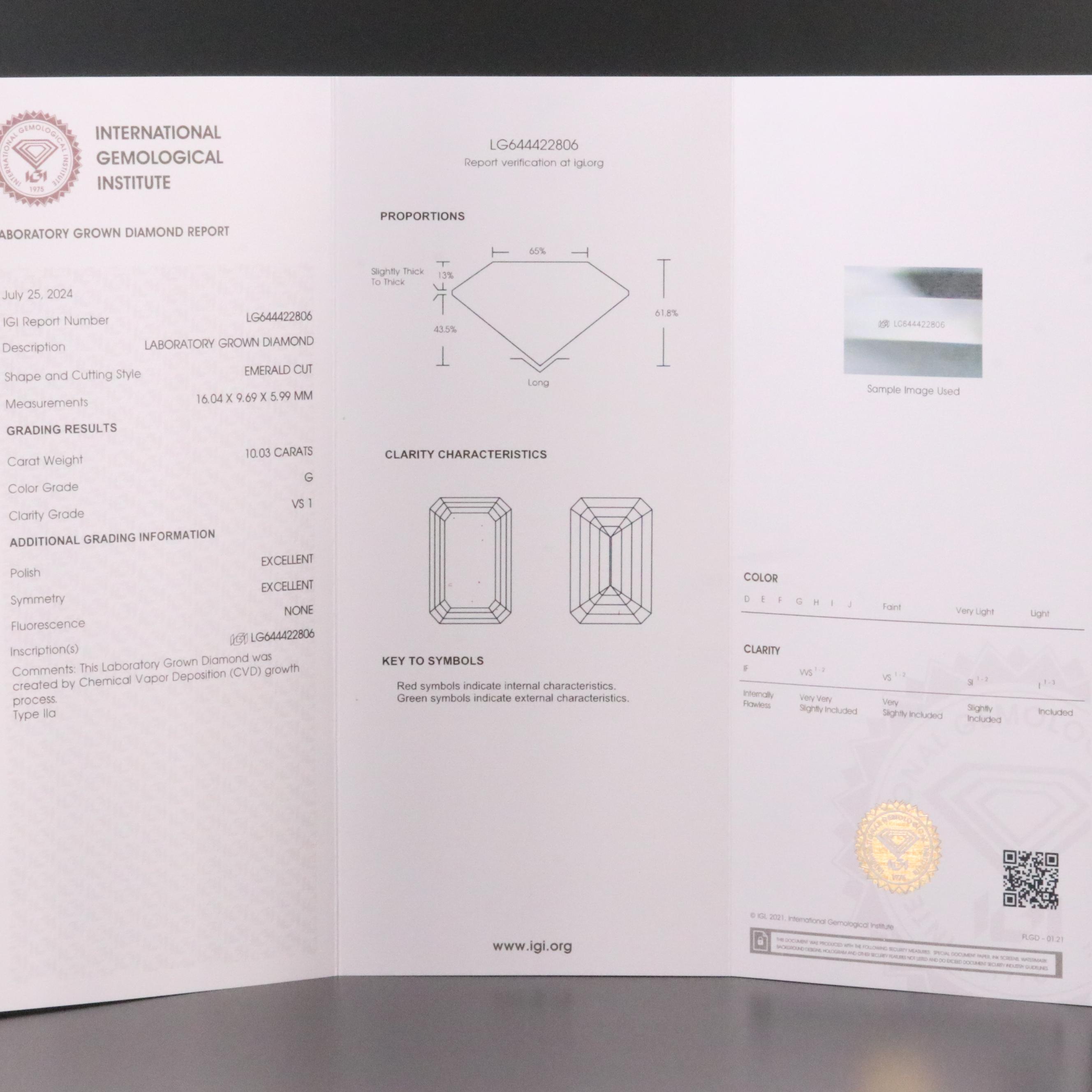 Platinum 10.03 CT Lab Grown Diamond Solitaire Ring with IGI Report