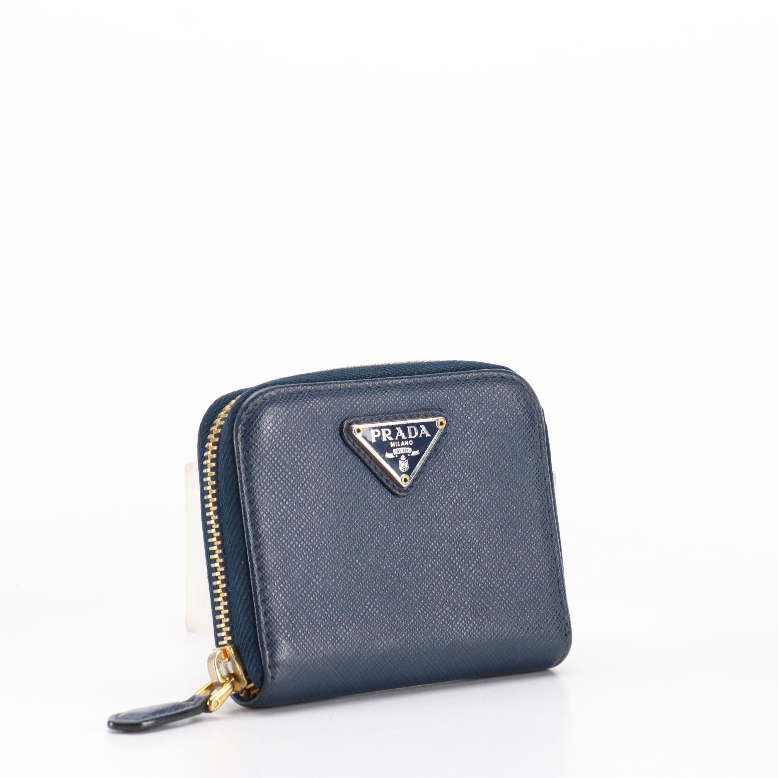 Prada Navy Saffiano Leather Zip-Around Card Case