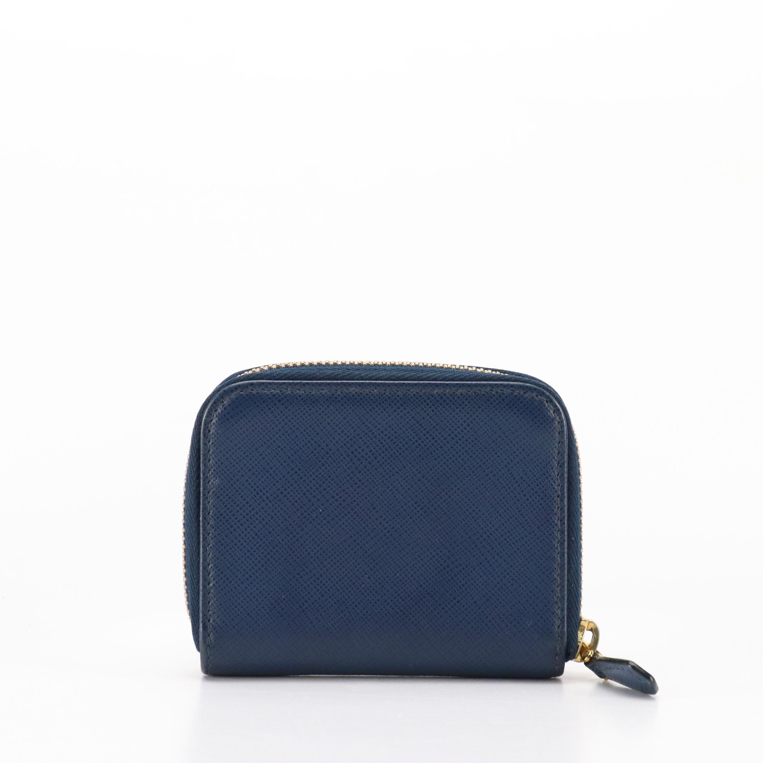 Prada Navy Saffiano Leather Zip-Around Card Case