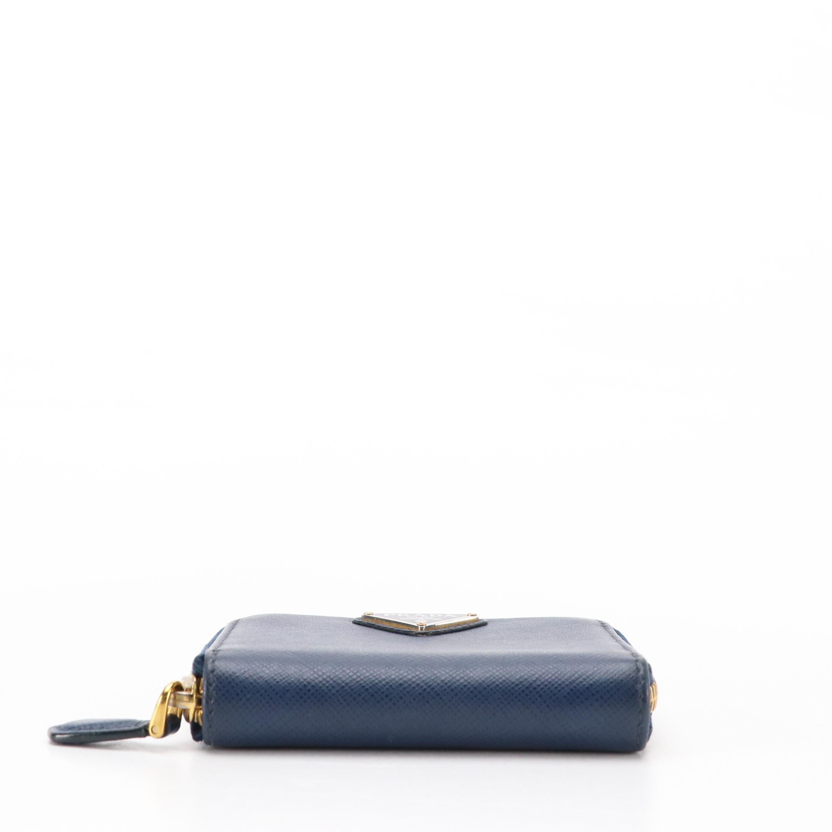 Prada Navy Saffiano Leather Zip-Around Card Case