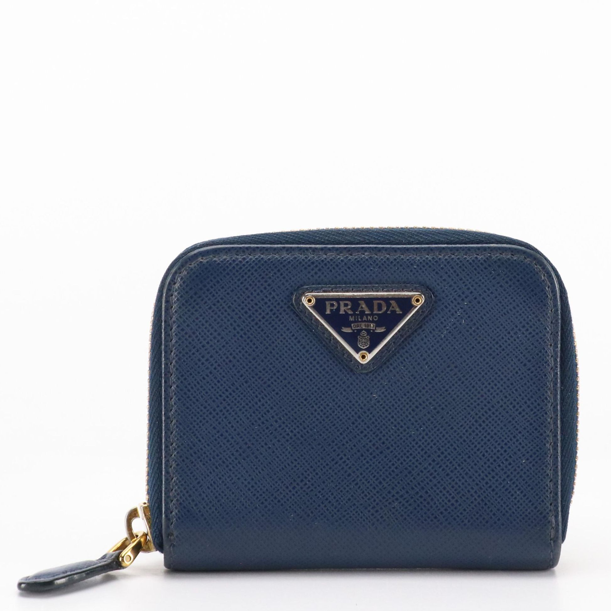 Prada Navy Saffiano Leather Zip-Around Card Case
