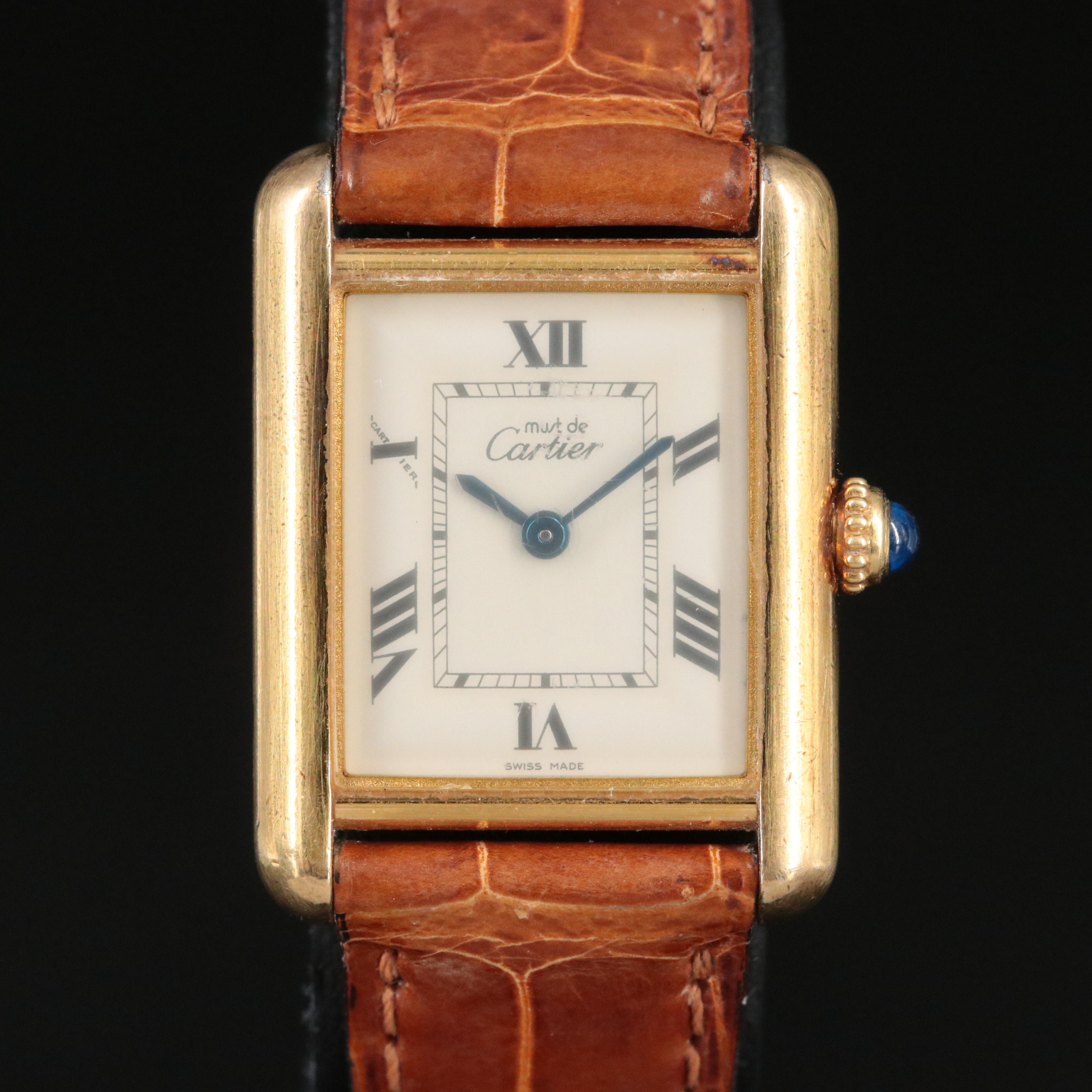 Cartier Must de Cartier 925 Silver Gold Plated Tank Watch