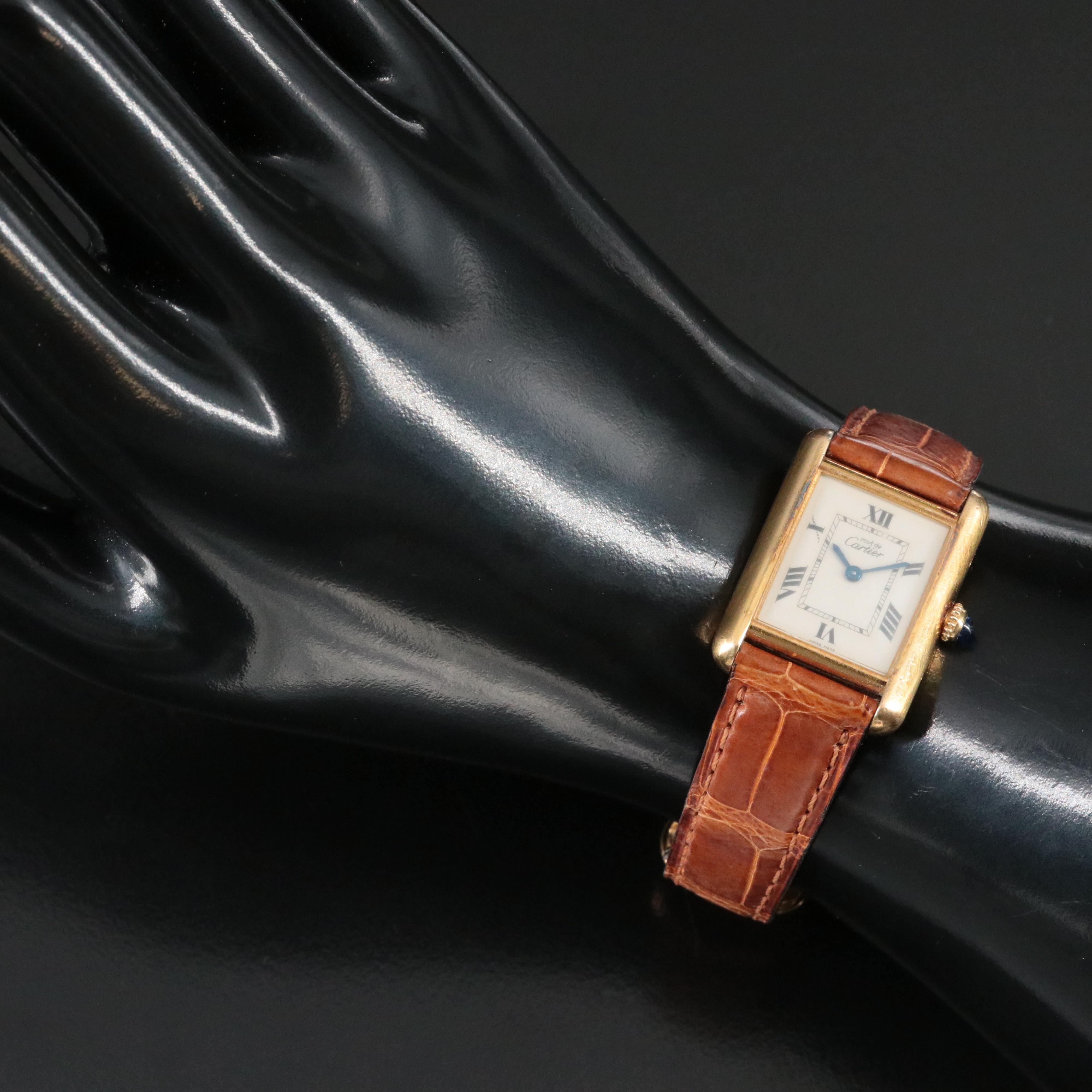 Cartier Must de Cartier 925 Silver Gold Plated Tank Watch