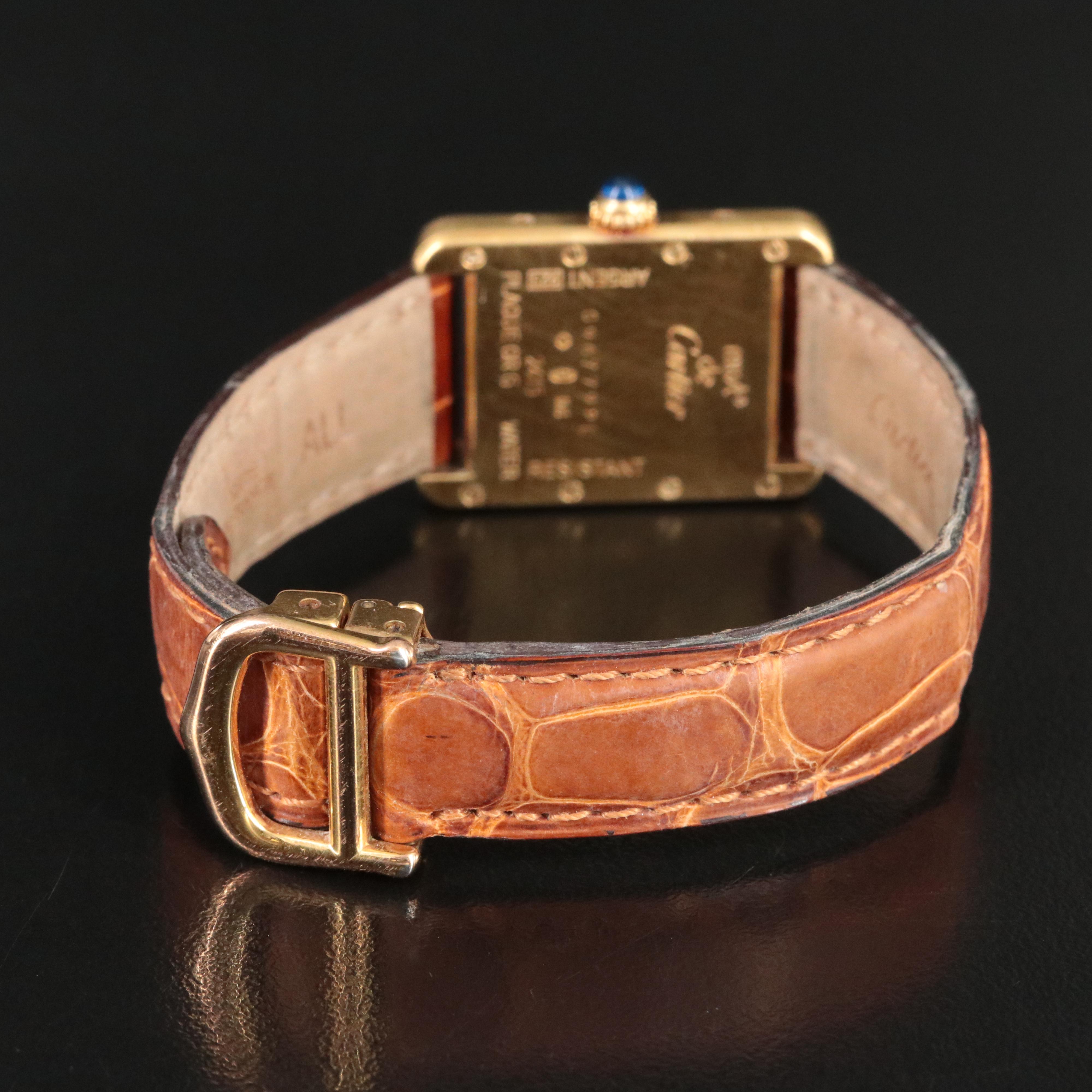 Cartier Must de Cartier 925 Silver Gold Plated Tank Watch