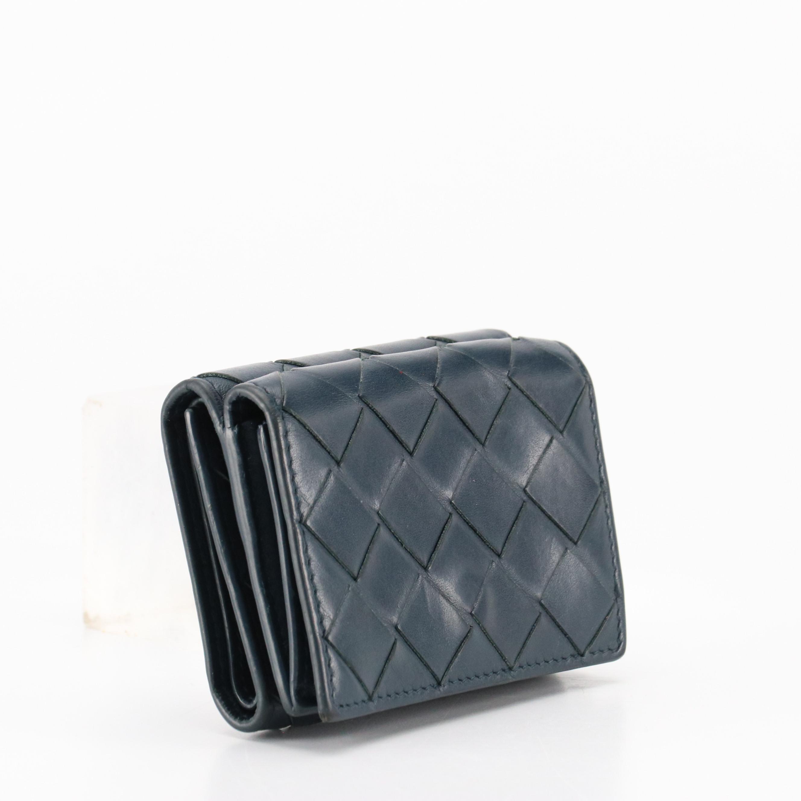 Bottega Veneta Mini Tri-Fold Wallet in Navy Intrecciato Leather