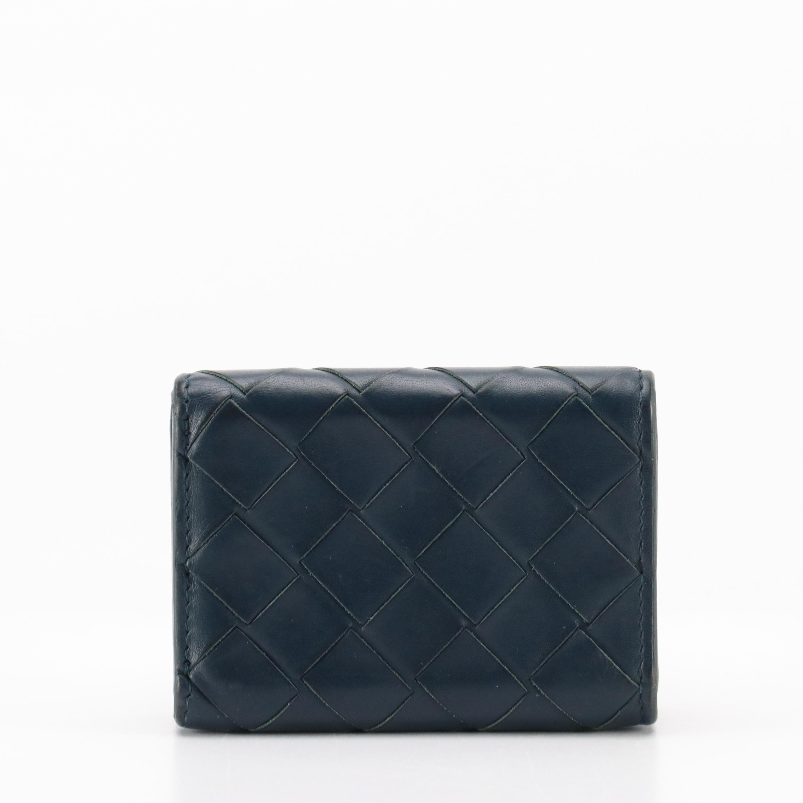 Bottega Veneta Mini Tri-Fold Wallet in Navy Intrecciato Leather
