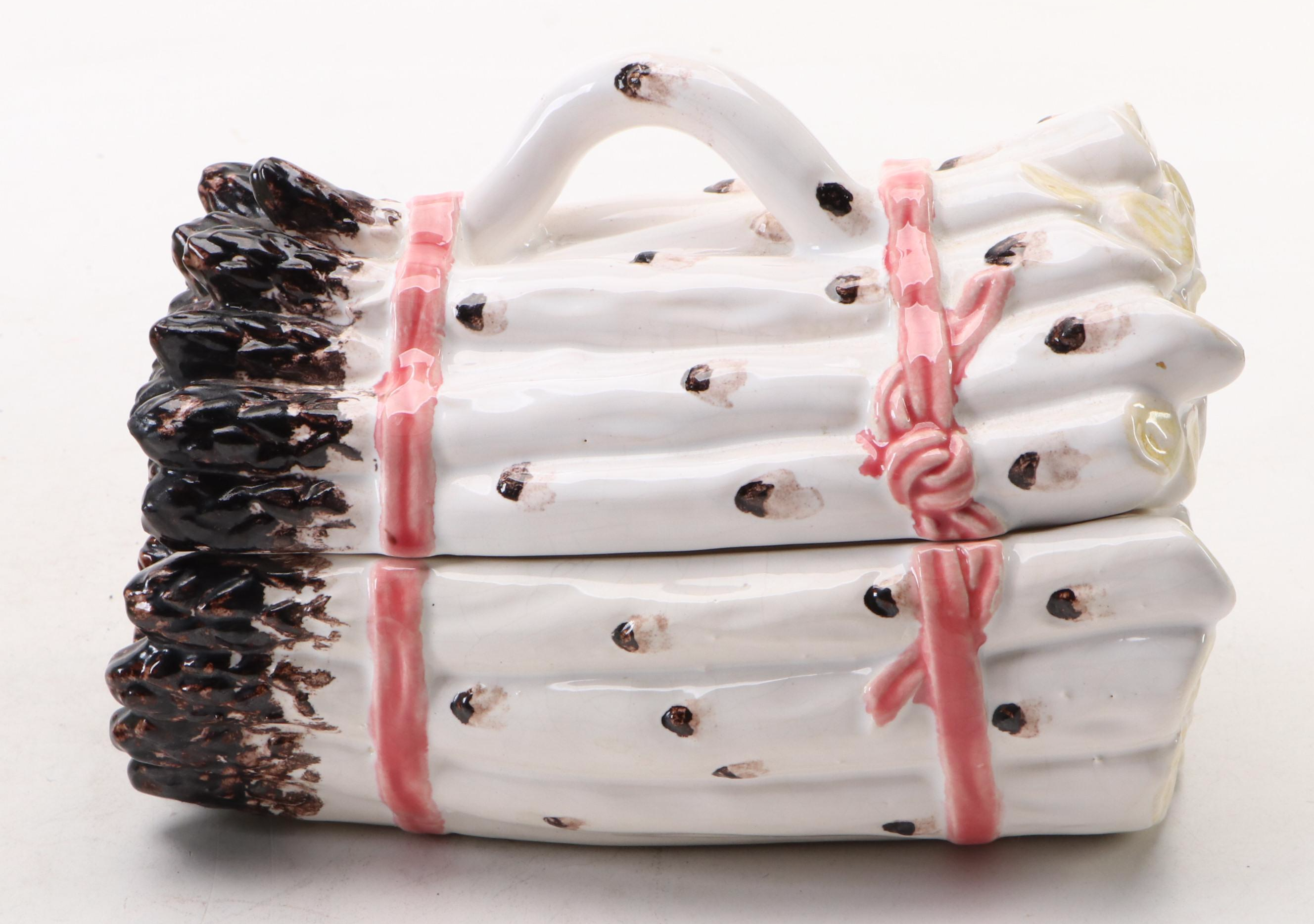 Bordallo Pinheiro Portuguese Majolica Asparagus Tureen and Other Tableware