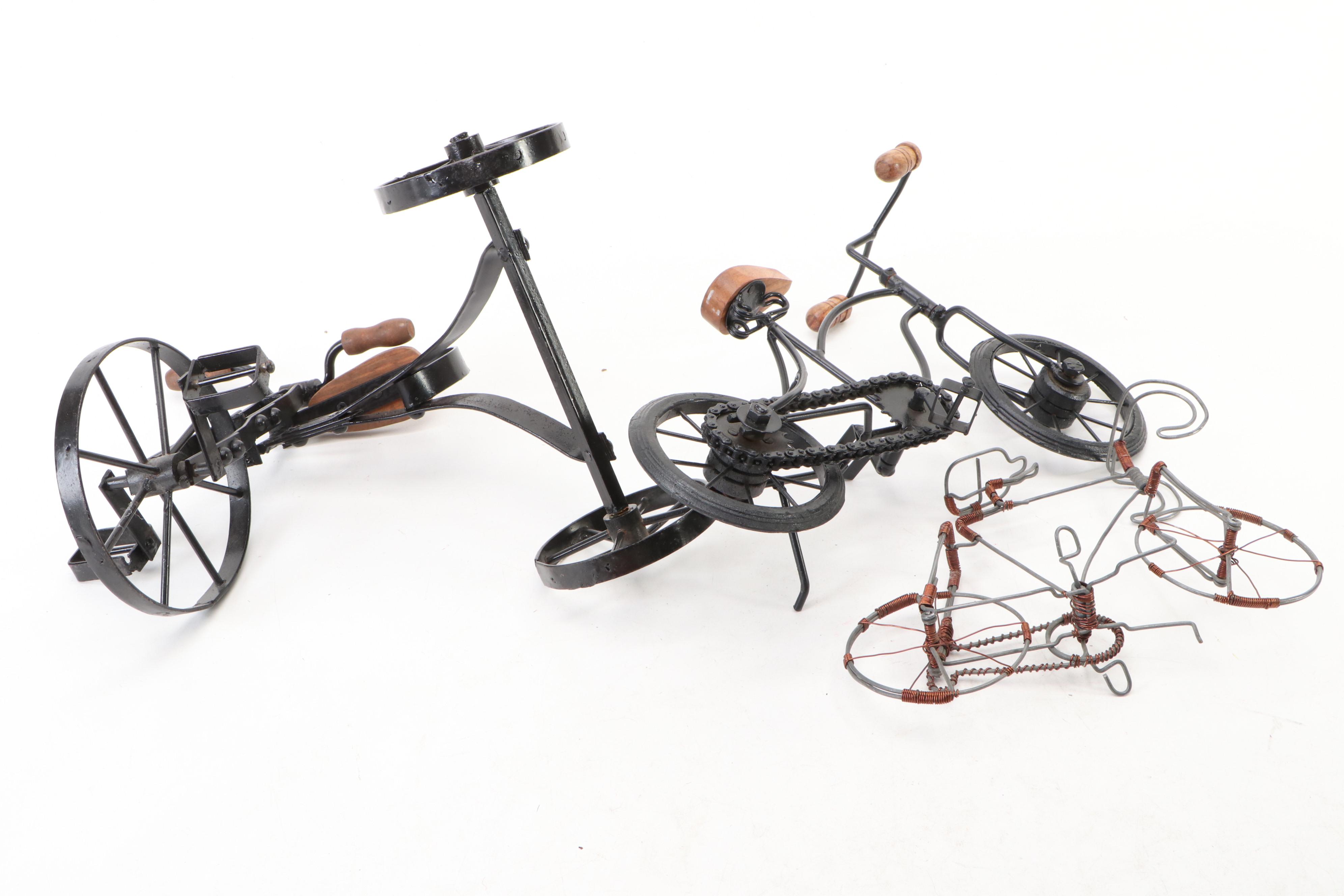 Raggedy Ann and Andy Cloth Dolls with Victorian Style Decorative Bicycles