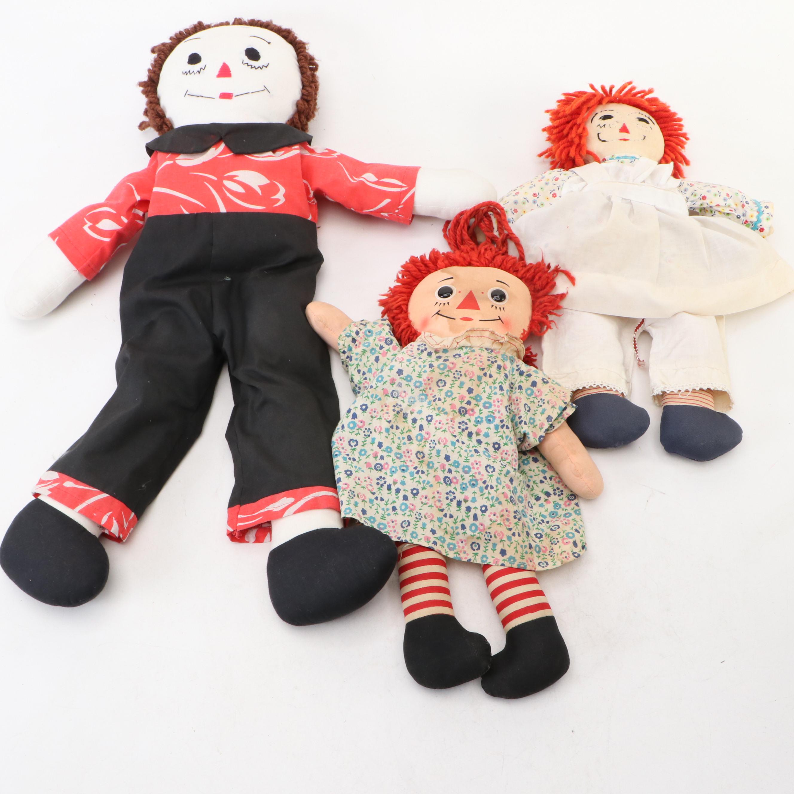 Raggedy Ann and Andy Cloth Dolls with Victorian Style Decorative Bicycles
