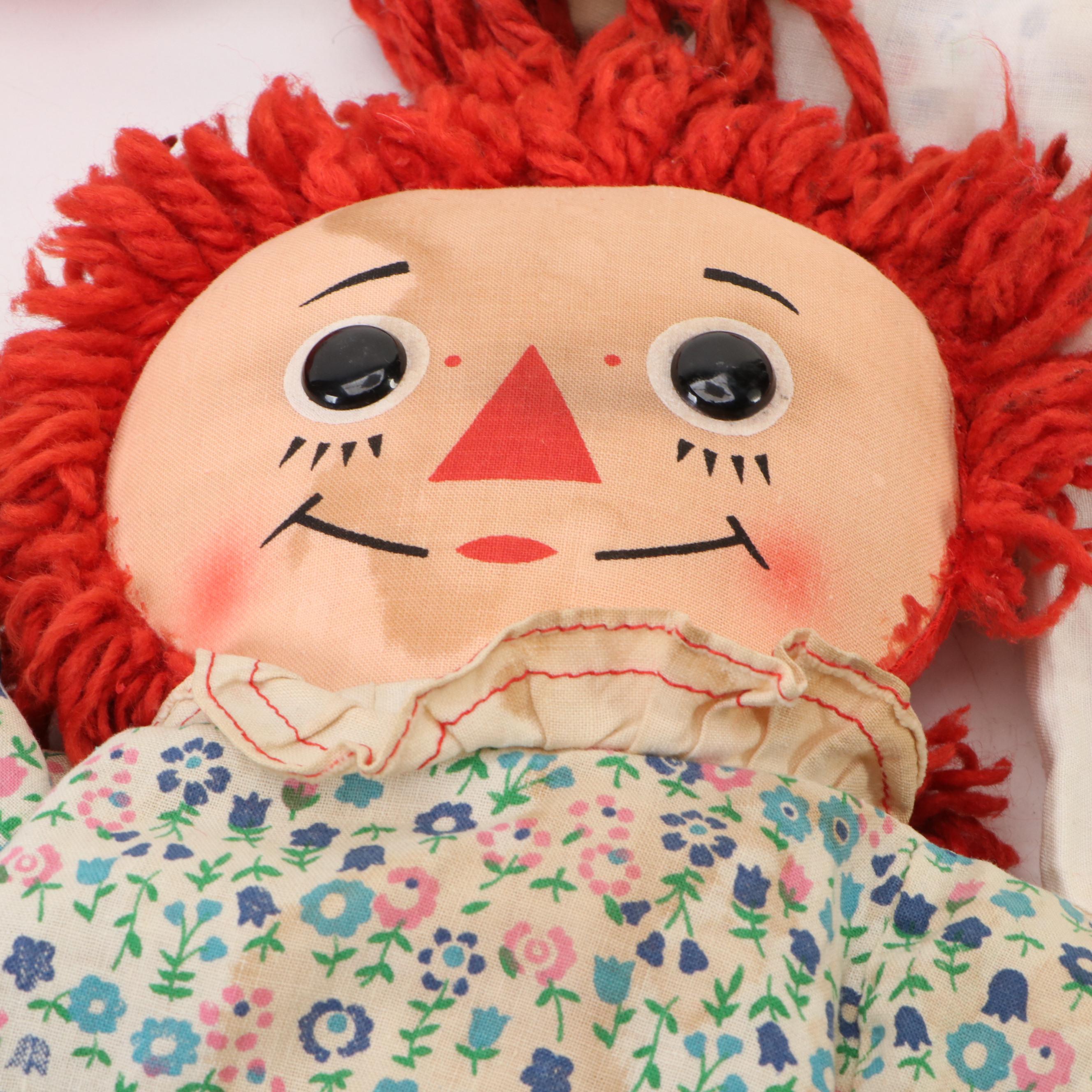 Raggedy Ann and Andy Cloth Dolls with Victorian Style Decorative Bicycles