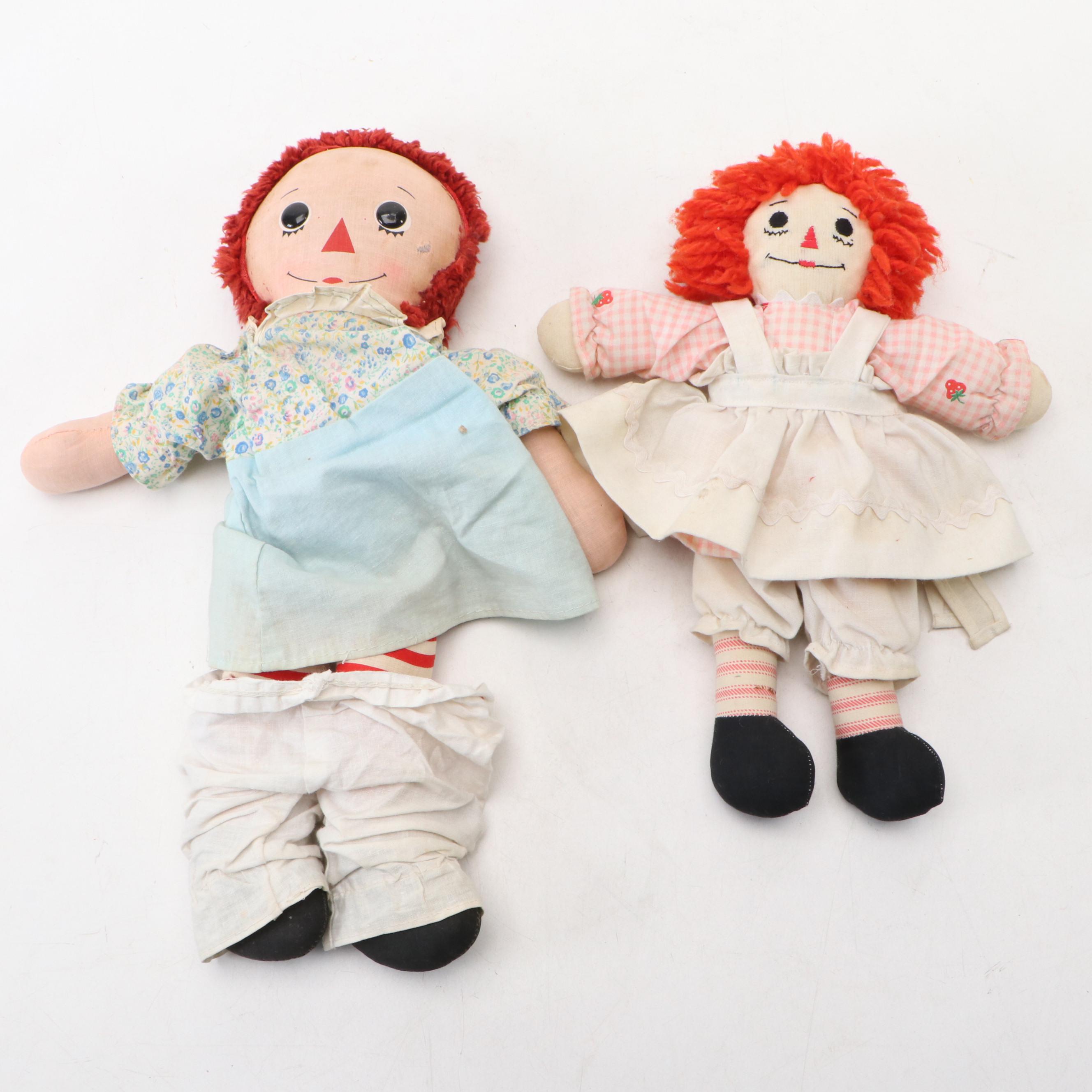 Raggedy Ann and Andy Cloth Dolls with Victorian Style Decorative Bicycles