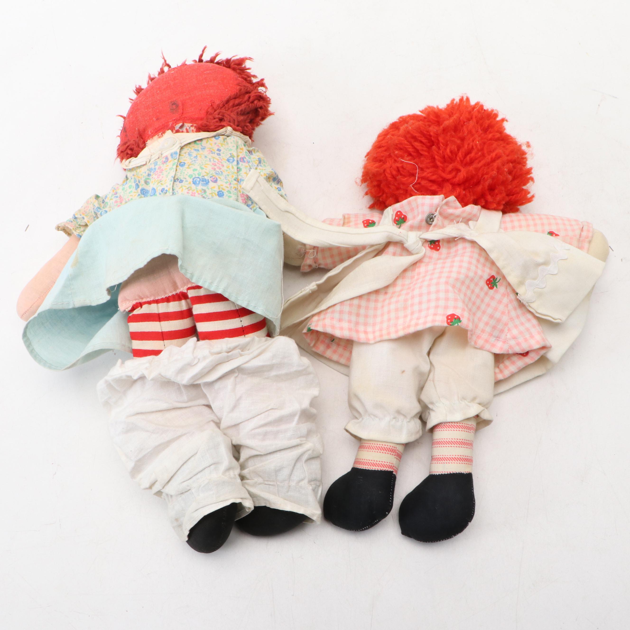 Raggedy Ann and Andy Cloth Dolls with Victorian Style Decorative Bicycles
