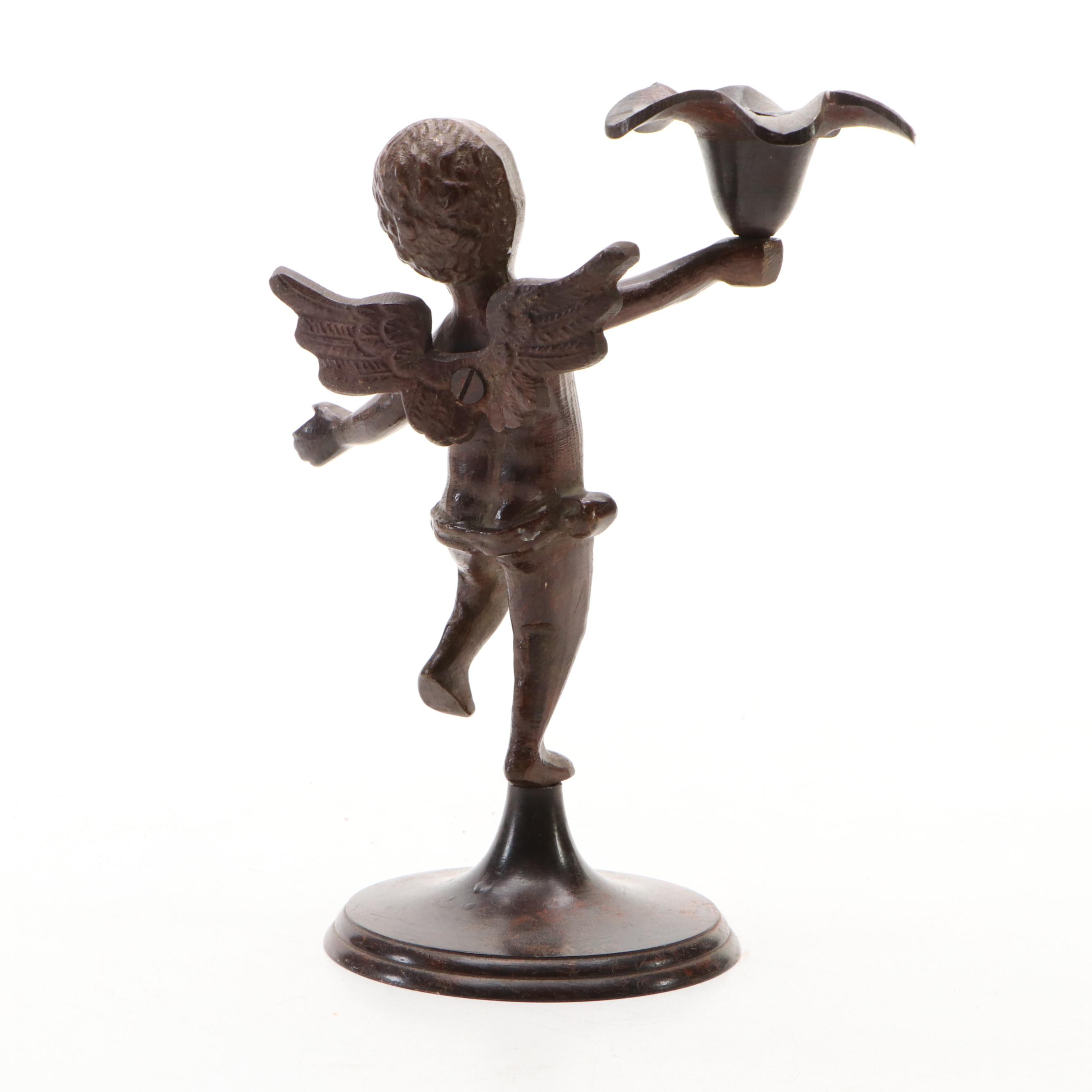 Bronze Cherub Candle Holder with Aldon Brass Pegasus Figurine
