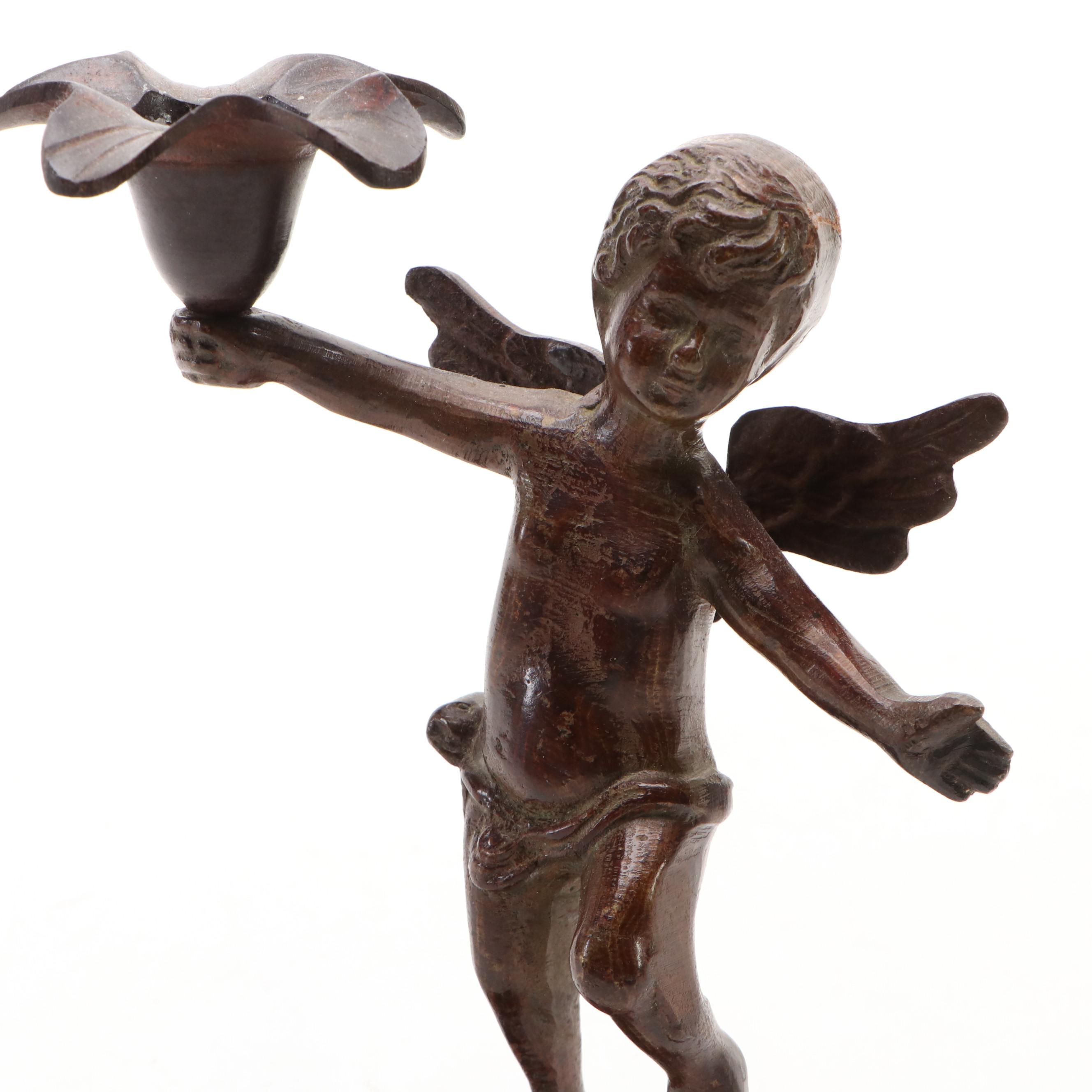 Bronze Cherub Candle Holder with Aldon Brass Pegasus Figurine