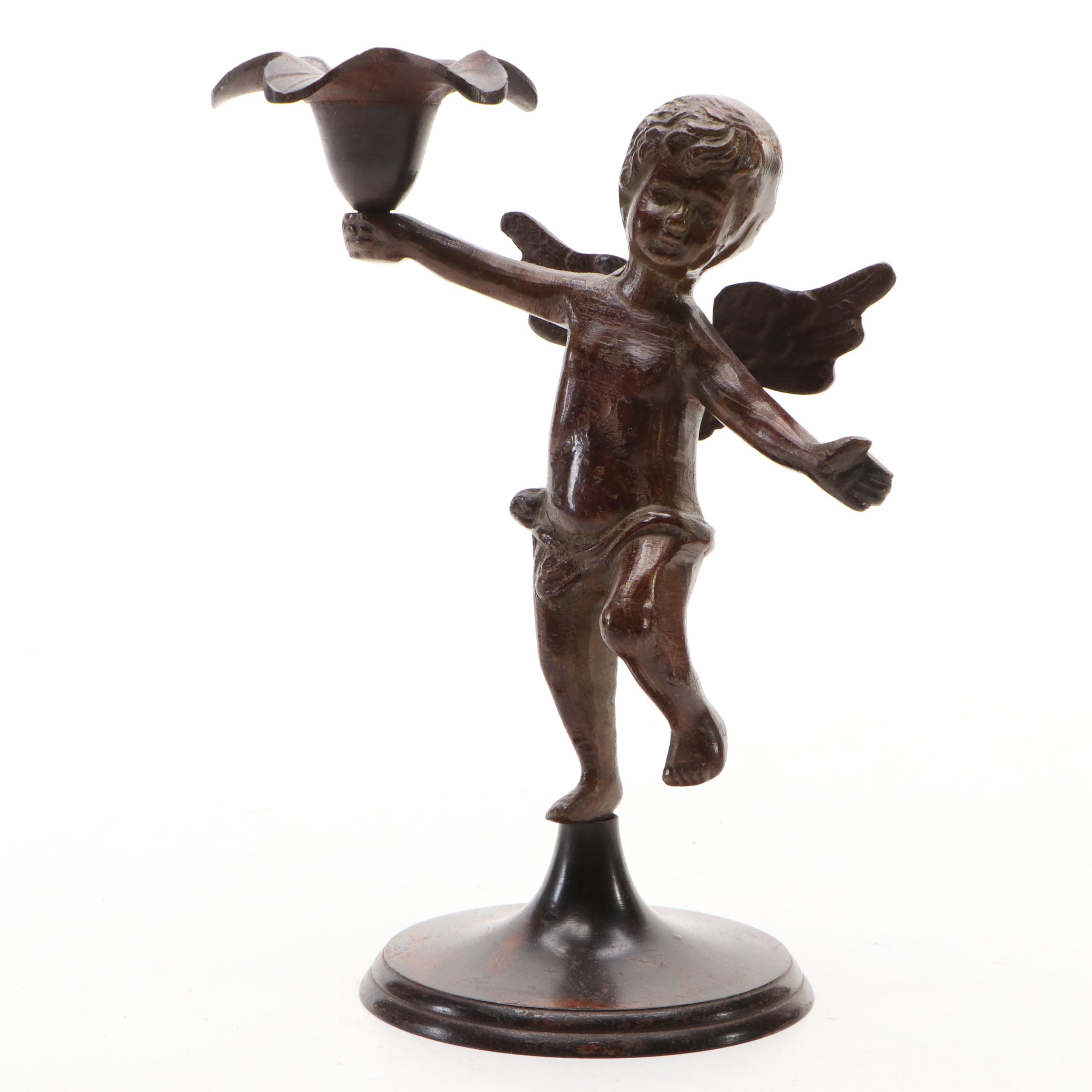 Bronze Cherub Candle Holder with Aldon Brass Pegasus Figurine
