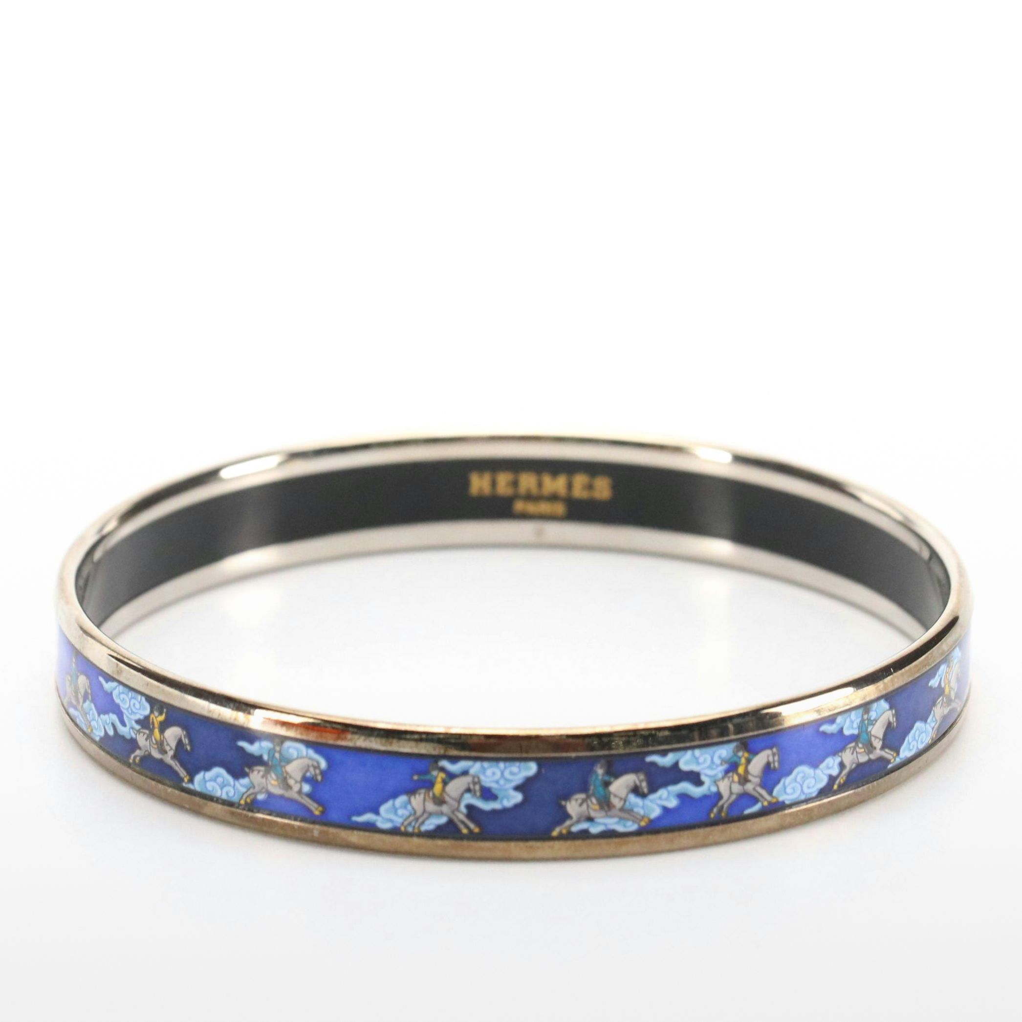 Hermès Horse and Clouds Motif Narrow Enamel Bangle in Box