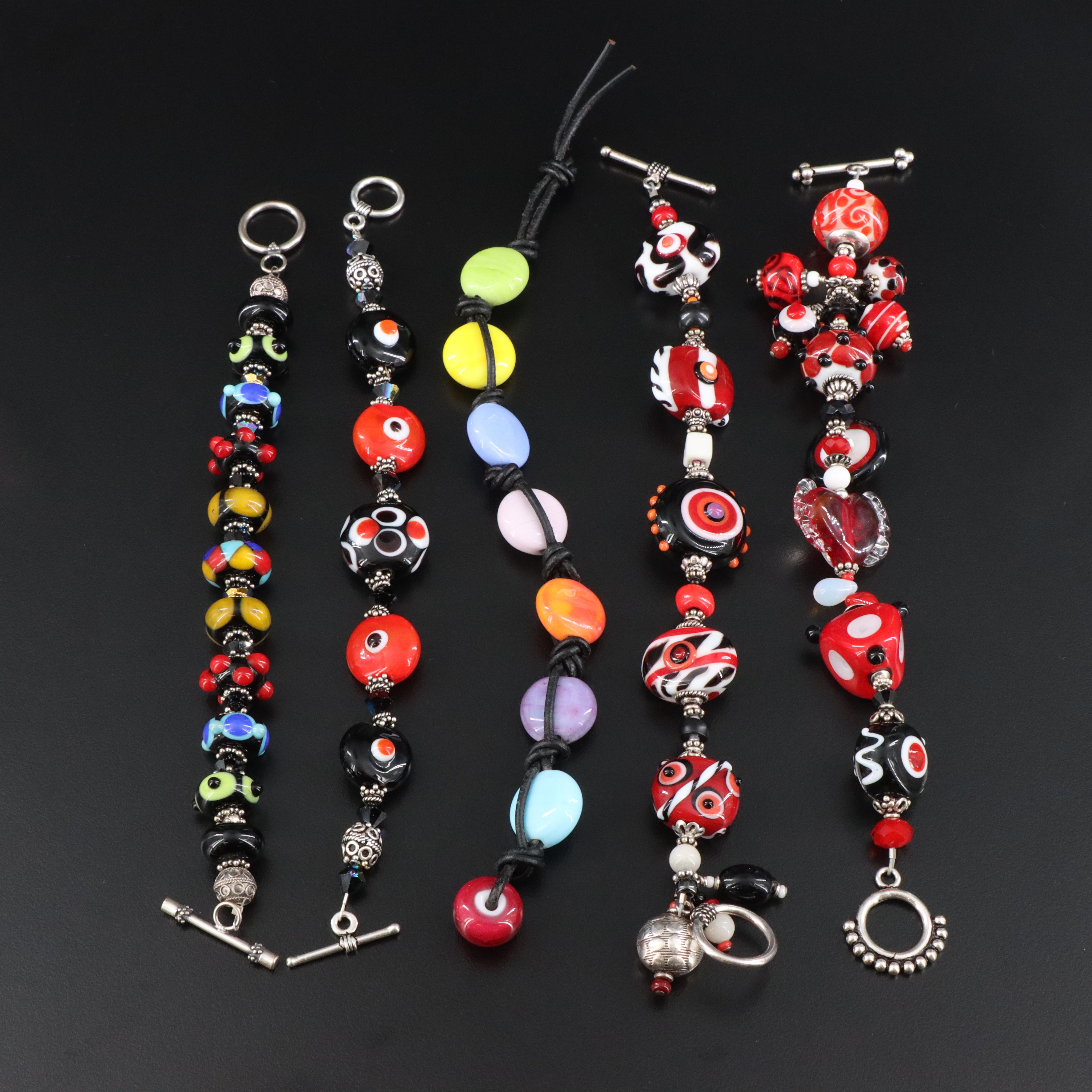 Lampwork Glass Bracelet Collection Including Sterling