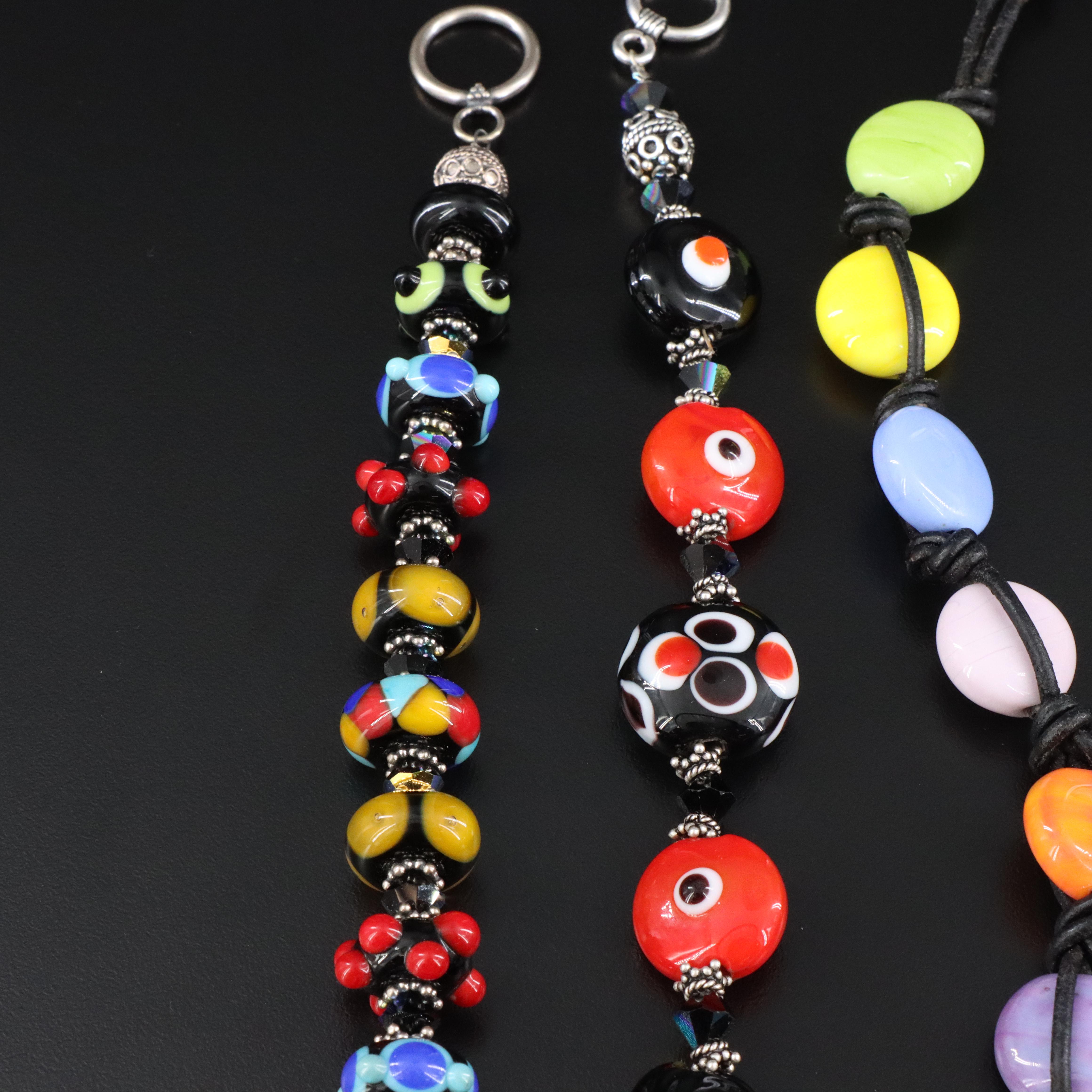 Lampwork Glass Bracelet Collection Including Sterling