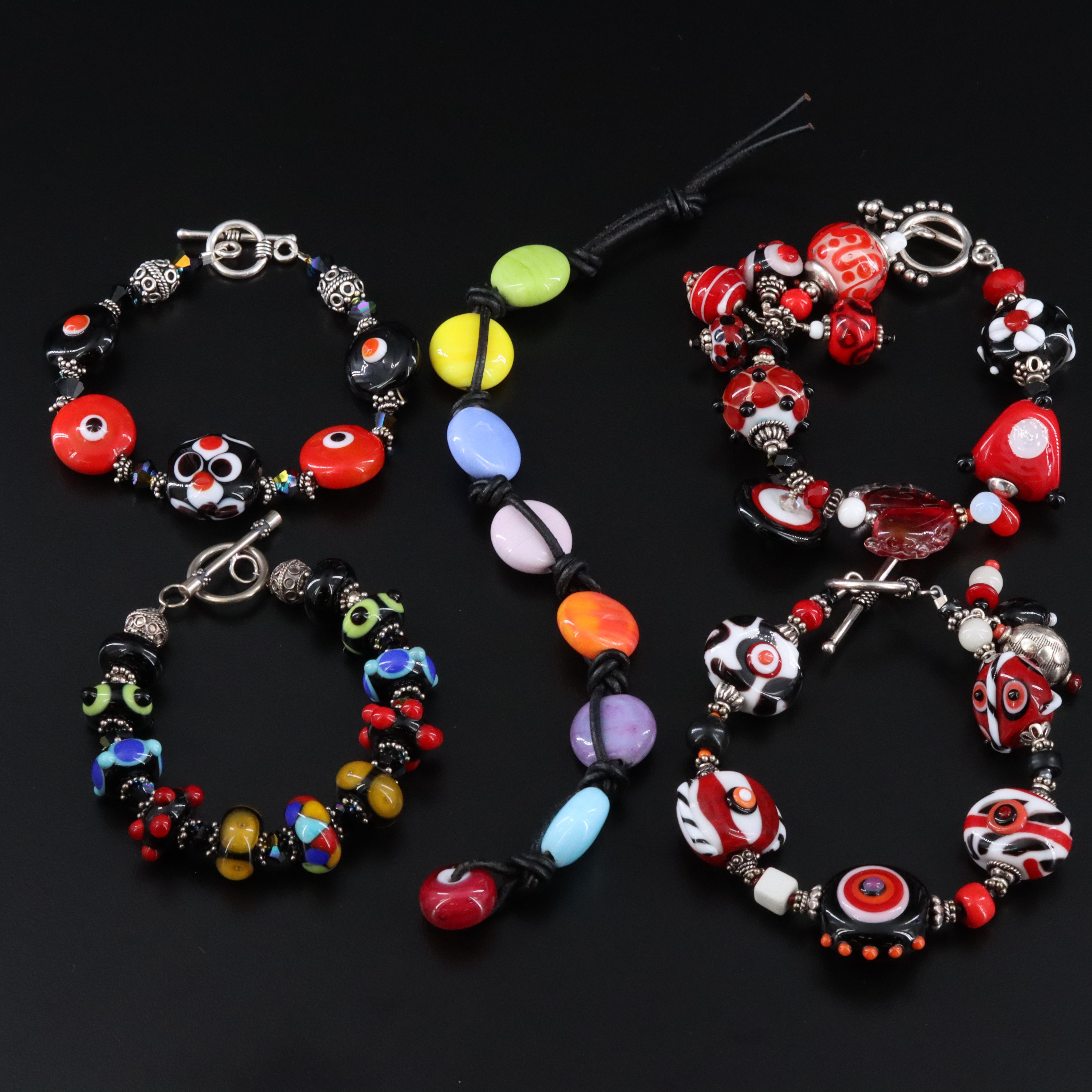 Lampwork Glass Bracelet Collection Including Sterling