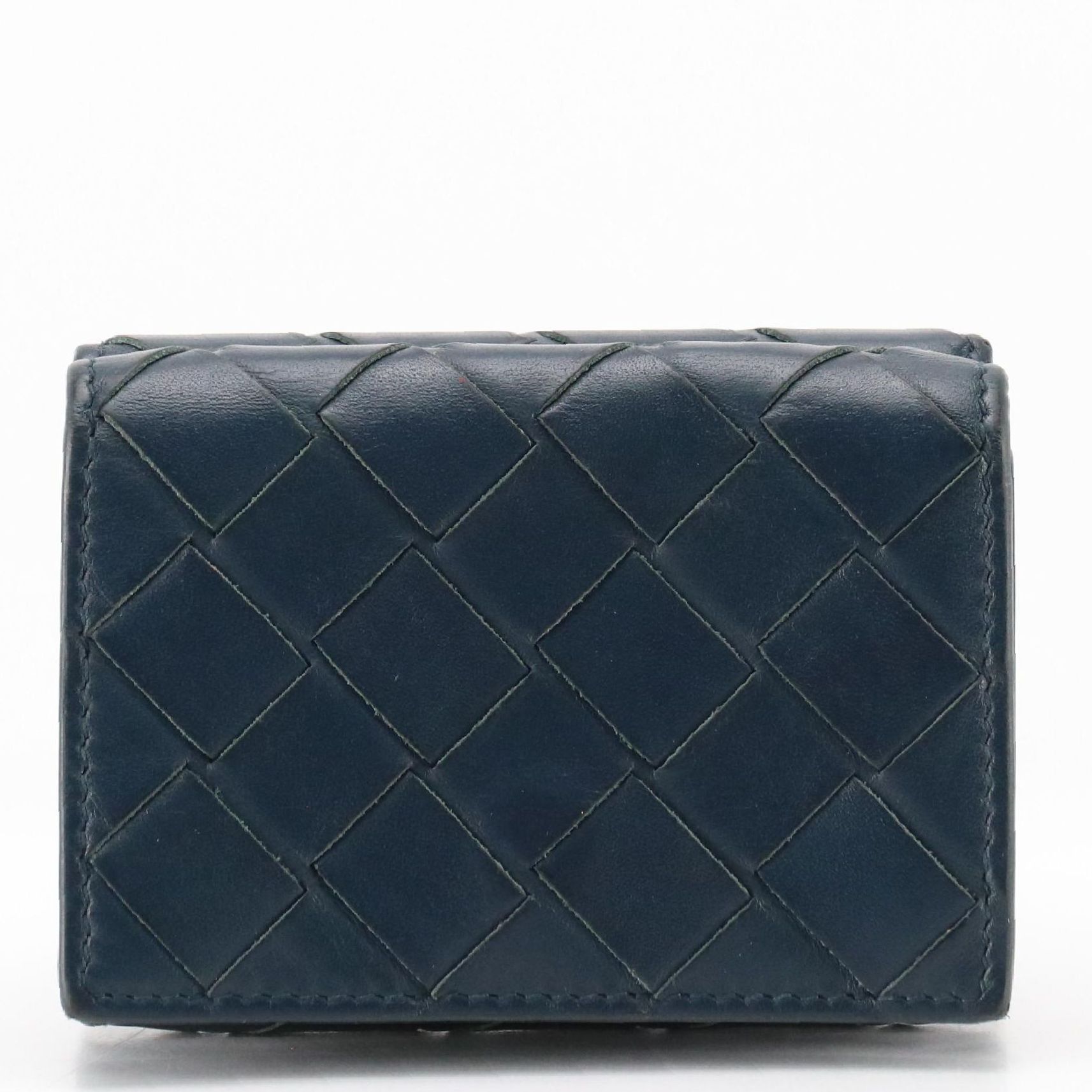 Bottega Veneta Mini Tri-Fold Wallet in Navy Intrecciato Leather