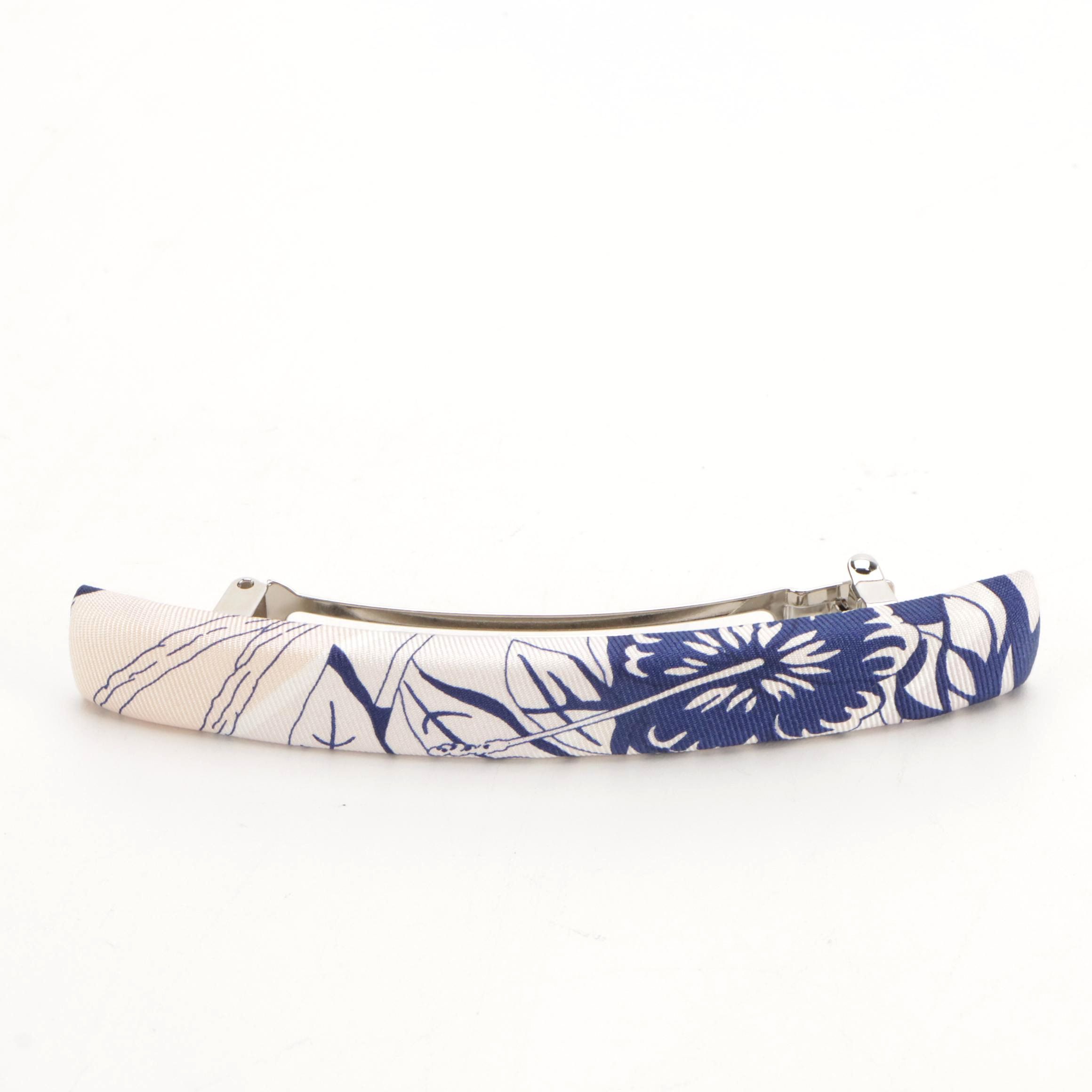 Hermès Eclipse Hair Clip in Patterned Silk with Box