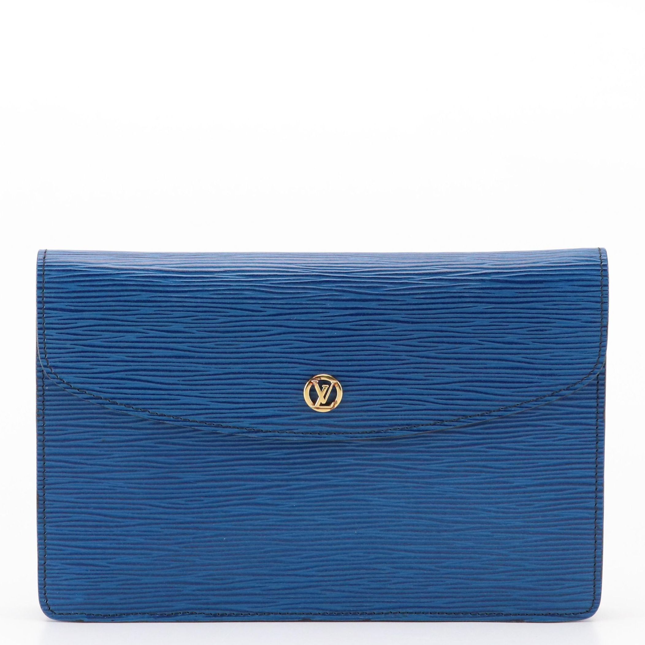 Louis Vuitton Montaigne 23 Clutch in Toledo Blue Epi and Smooth Leather