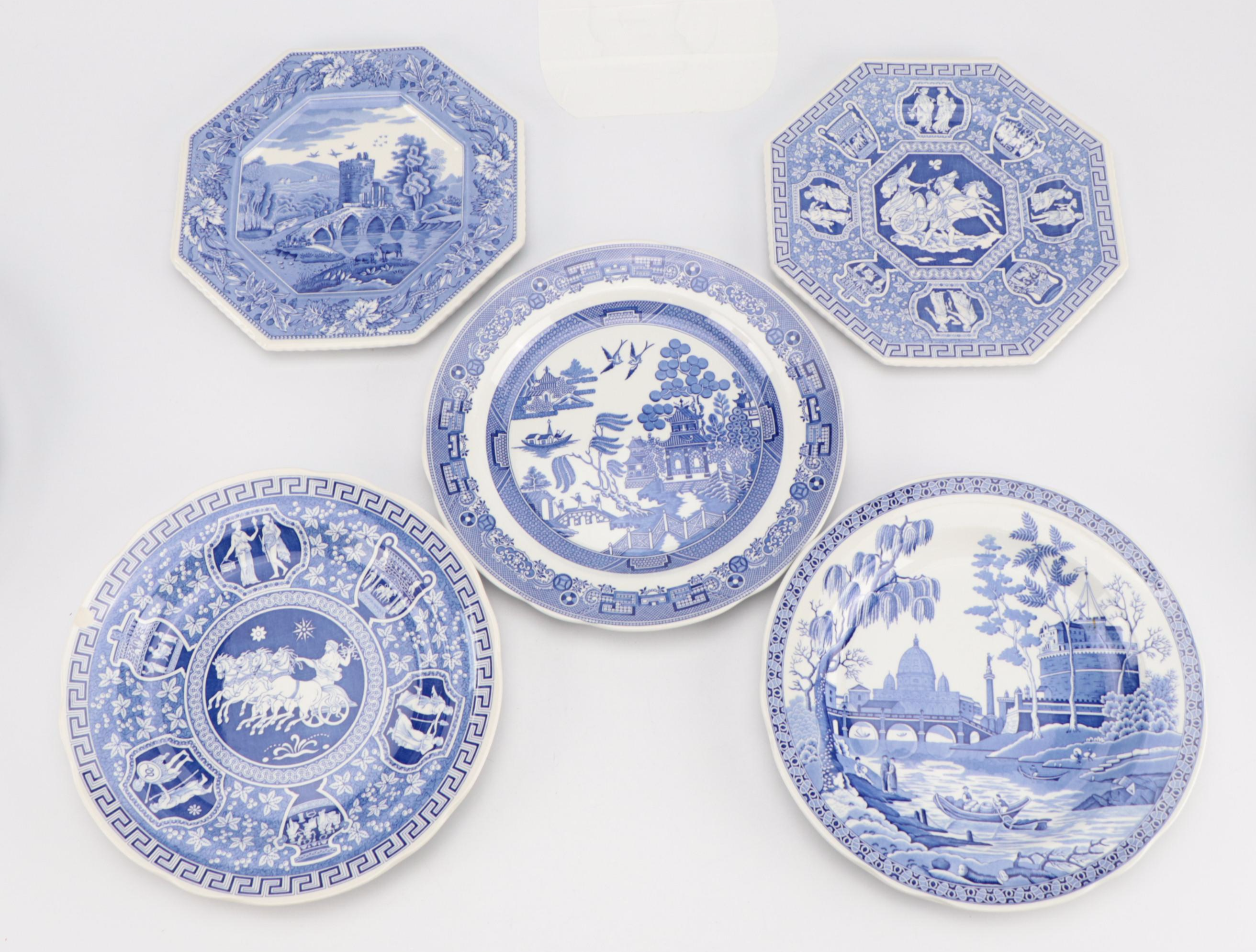 Spode Blue Room Collection and Churchill Blue Willow Plates