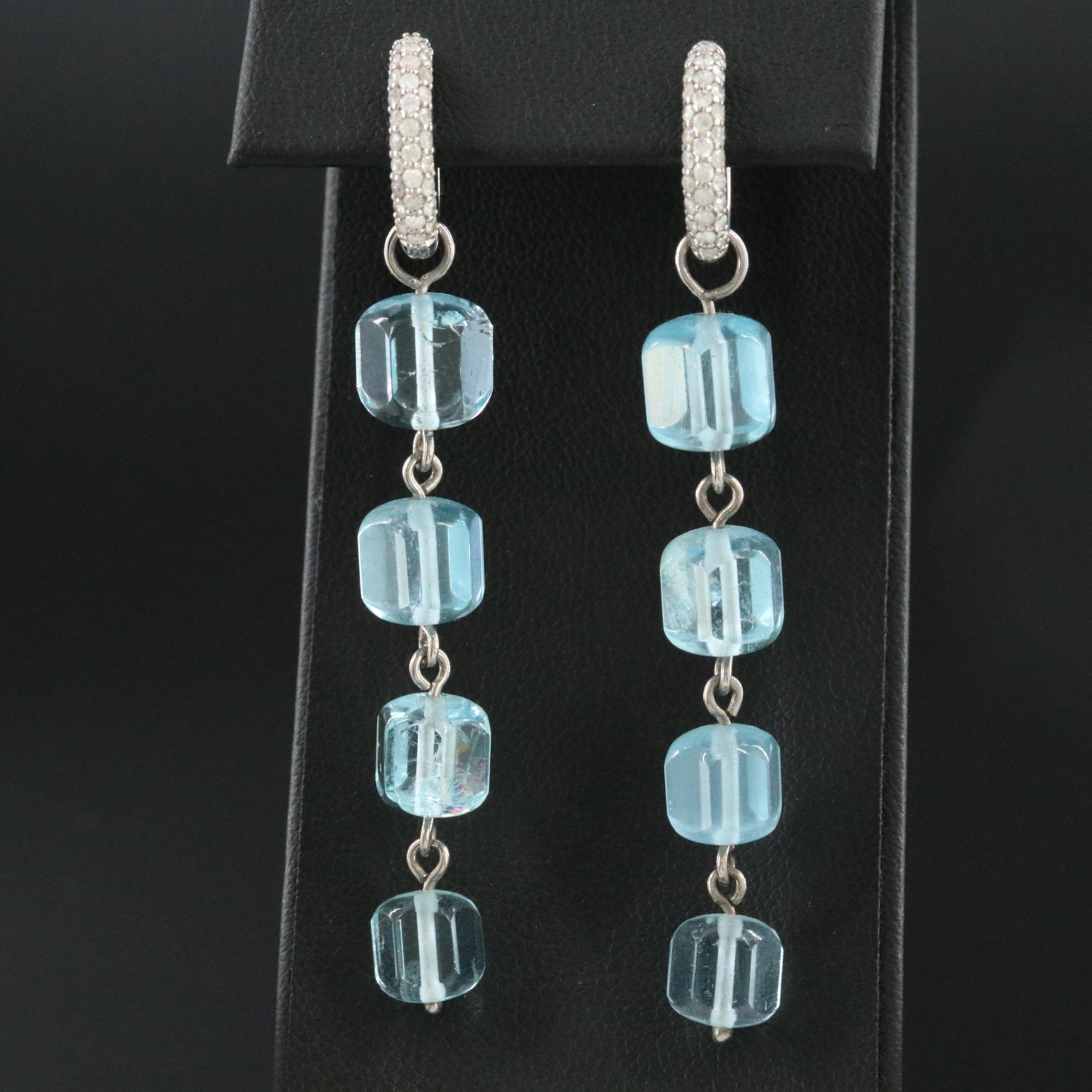 Sheryl Lowe Sterling Diamond Hoop Earrings with Aquamarine Enhancers