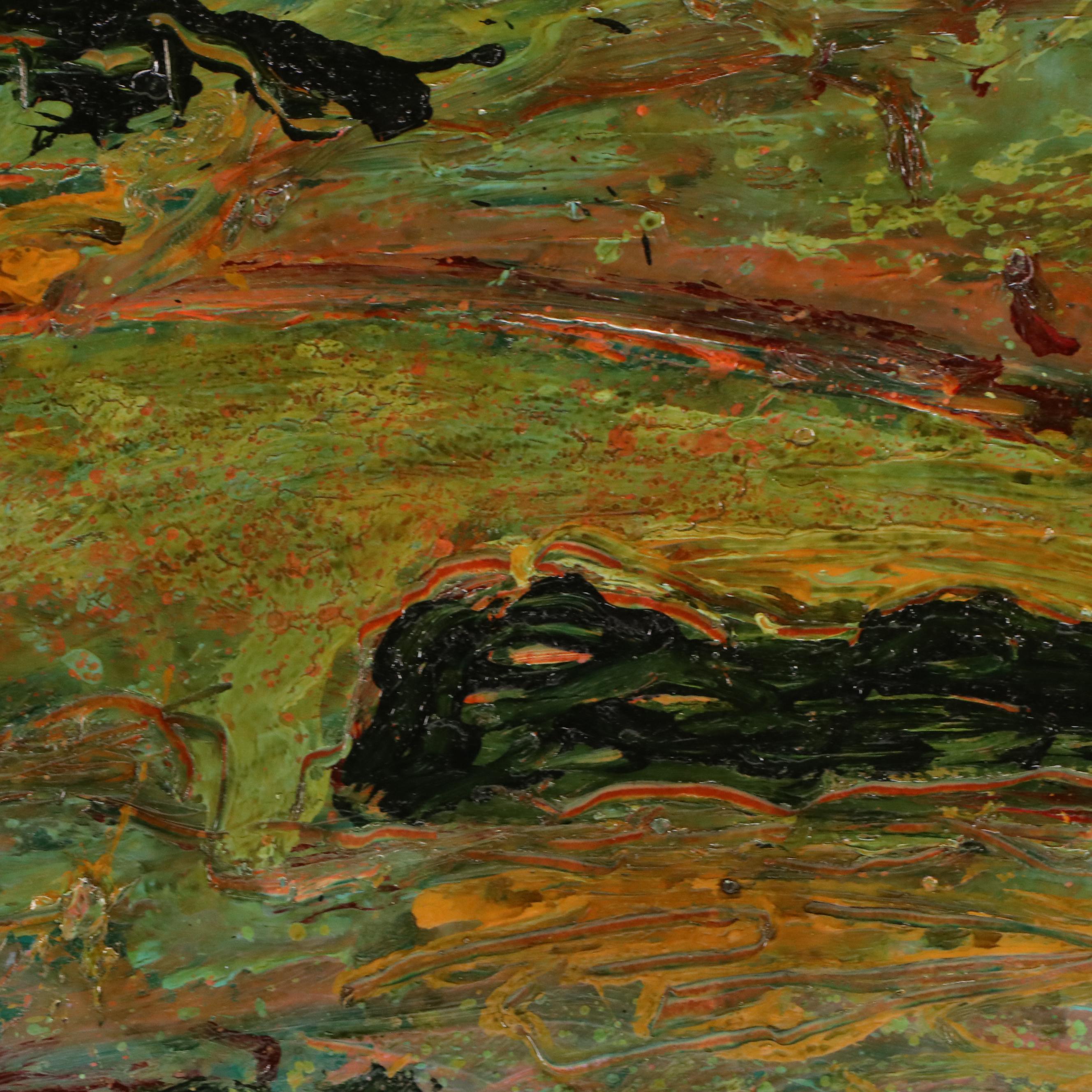 Harry Hilson Diptych Abstract Acrylic Painting in Mossy Green, 1986