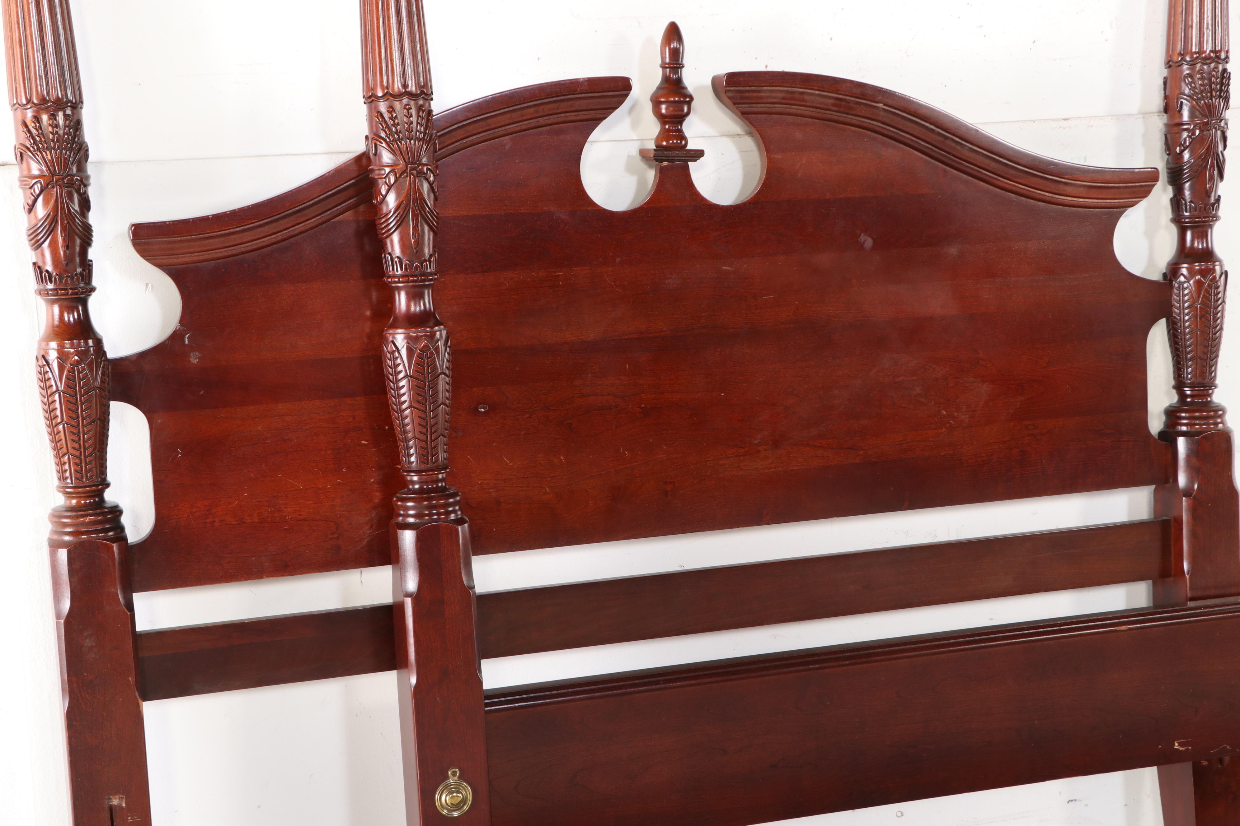 American Federal Style Mahogany Four Poster Rice Queen Bed, Mid to Late 20th C.