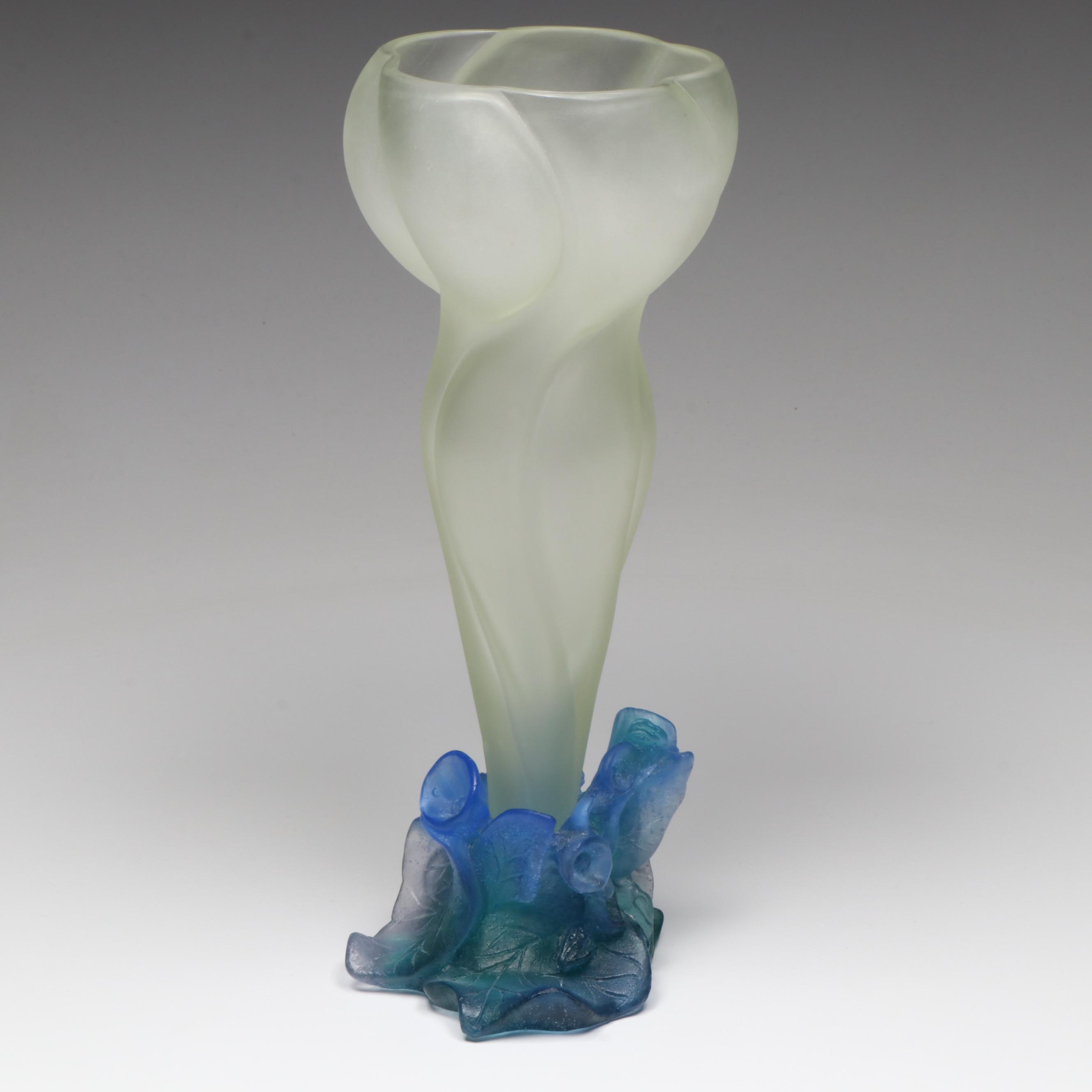 Daum Art Nouveau Style Pate de Verre Satin Glass Vase, 20th Century