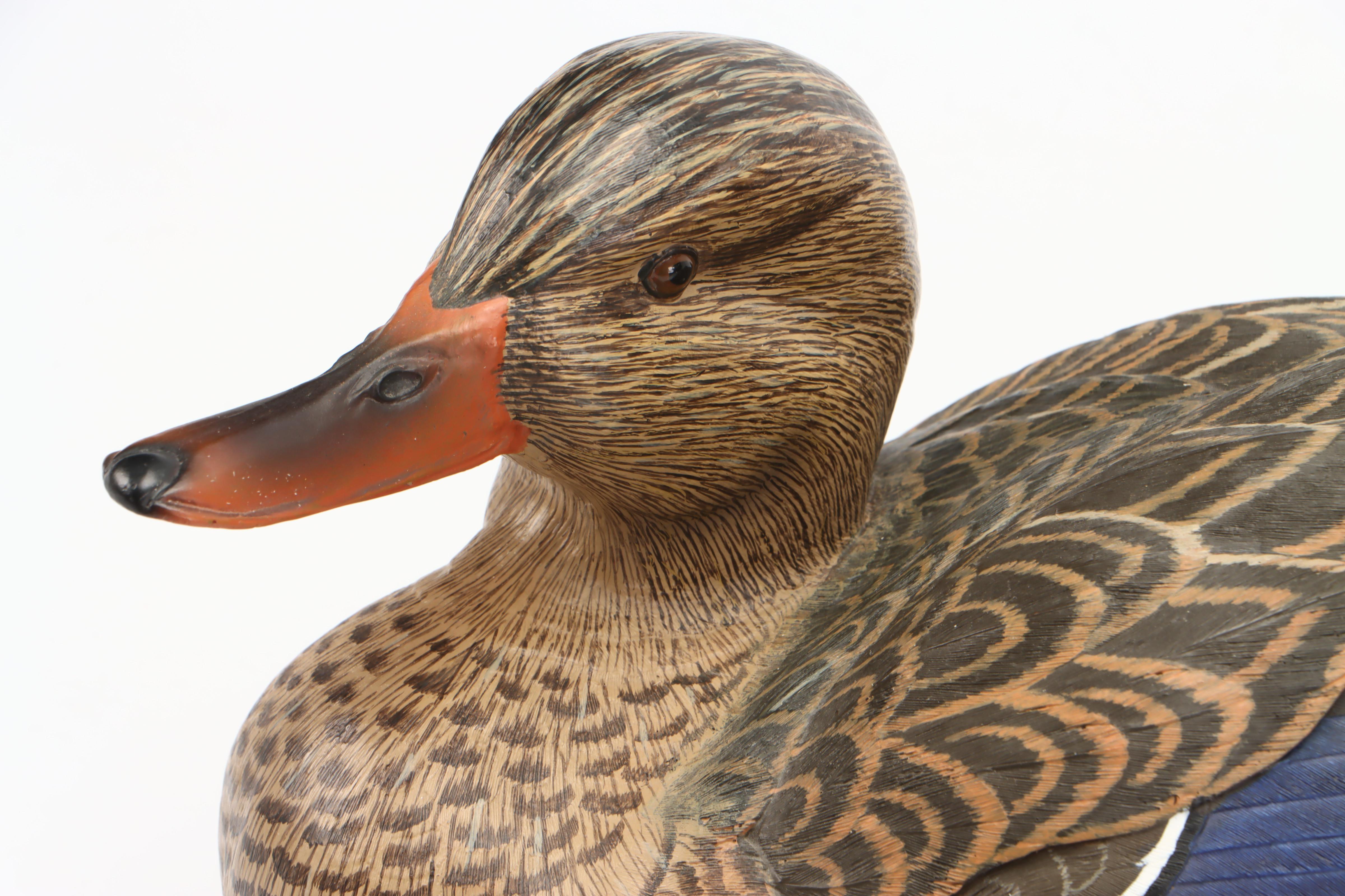 Ducks Unlimited Wooden Hen Mallard Decoy and Other Ceramic Duck Figurine