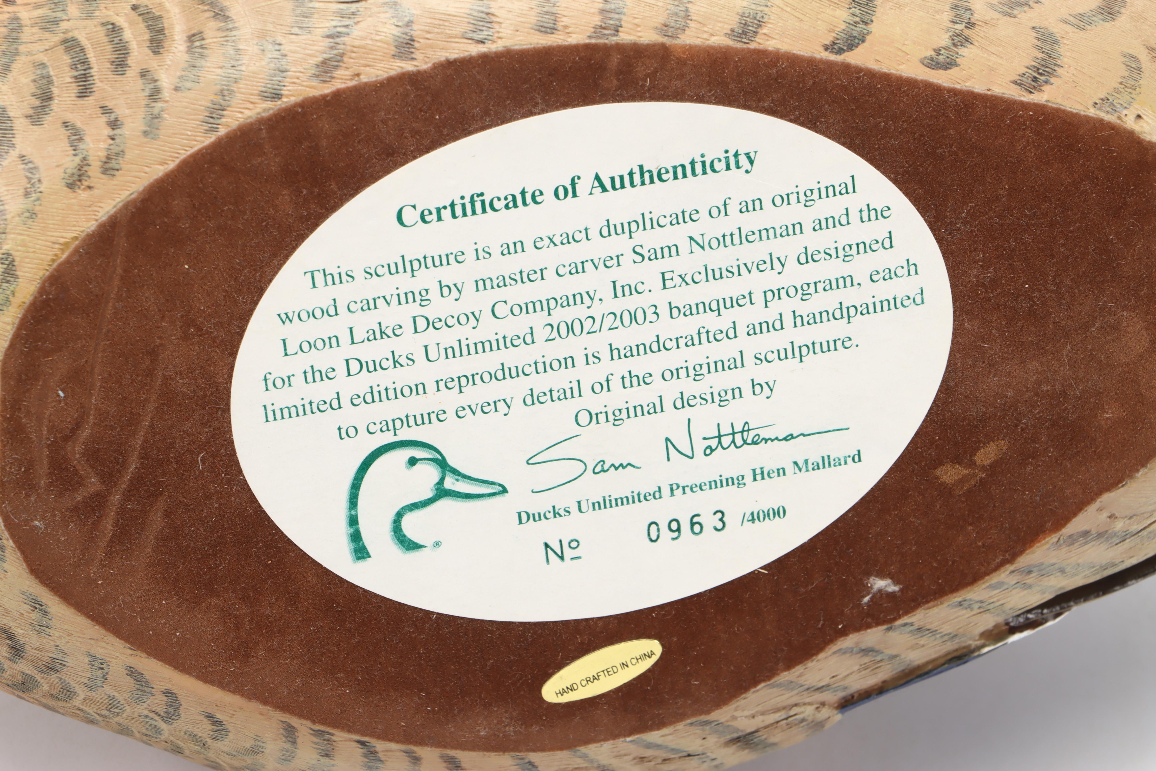 Ducks Unlimited Wooden Hen Mallard Decoy and Other Ceramic Duck Figurine