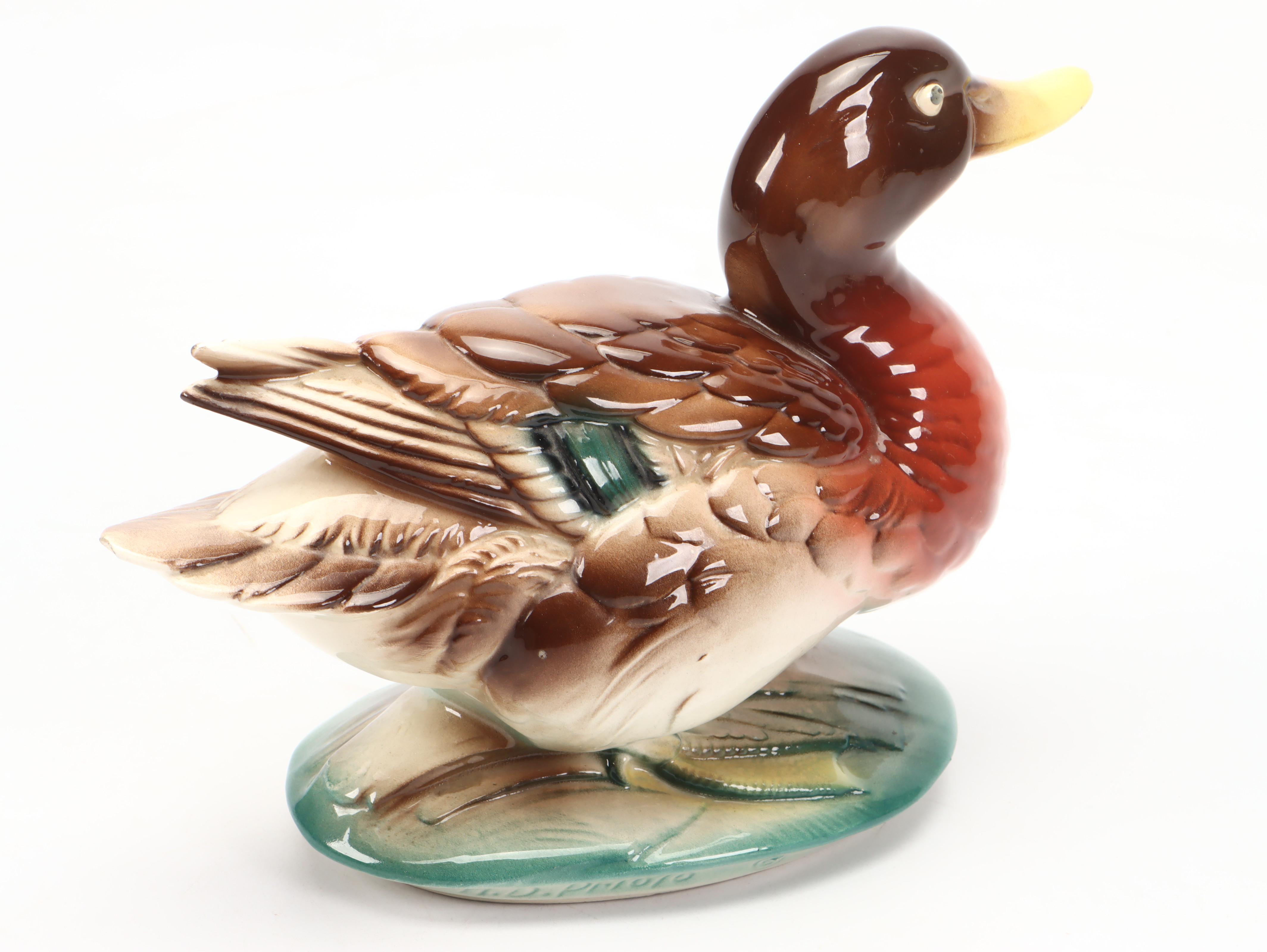 Ducks Unlimited Wooden Hen Mallard Decoy and Other Ceramic Duck Figurine