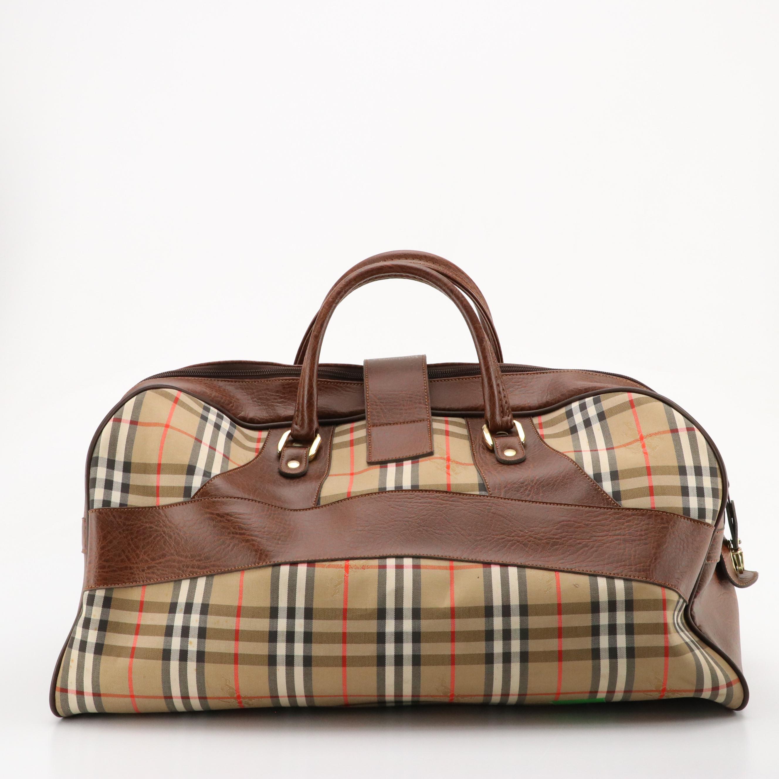 Burberrys Sport Duffle Bag in Haymarket Canvas with Faux Leather Trim