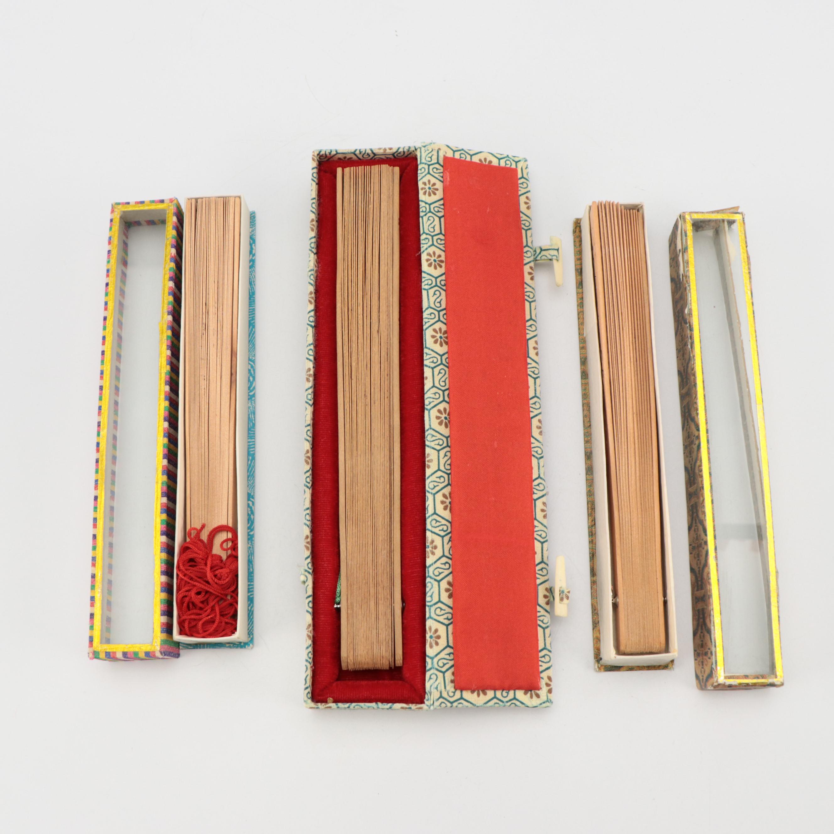 Chinese Wooden Corn Husk Swan with Folding Fans and Turtle Jewelry Box