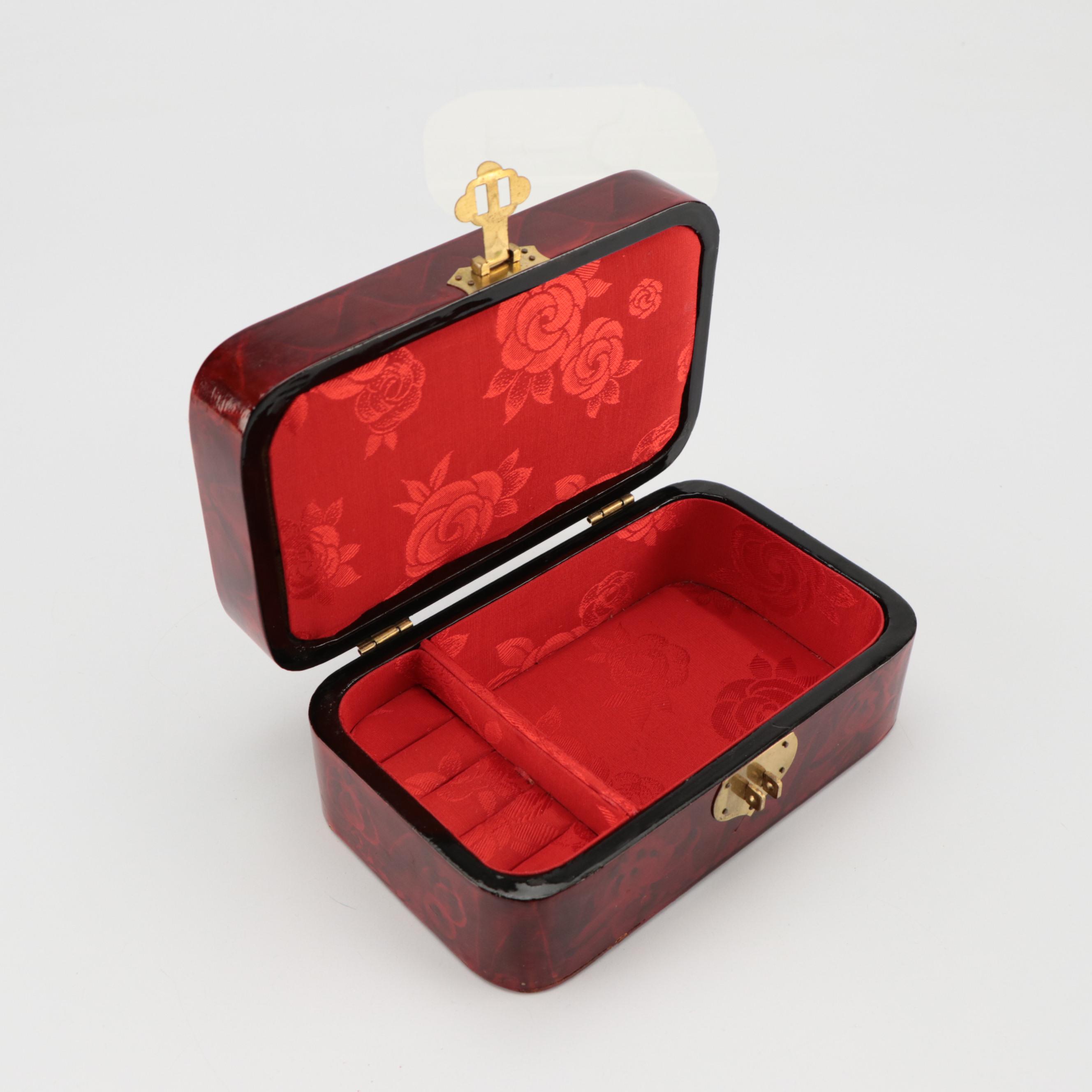 Chinese Wooden Corn Husk Swan with Folding Fans and Turtle Jewelry Box