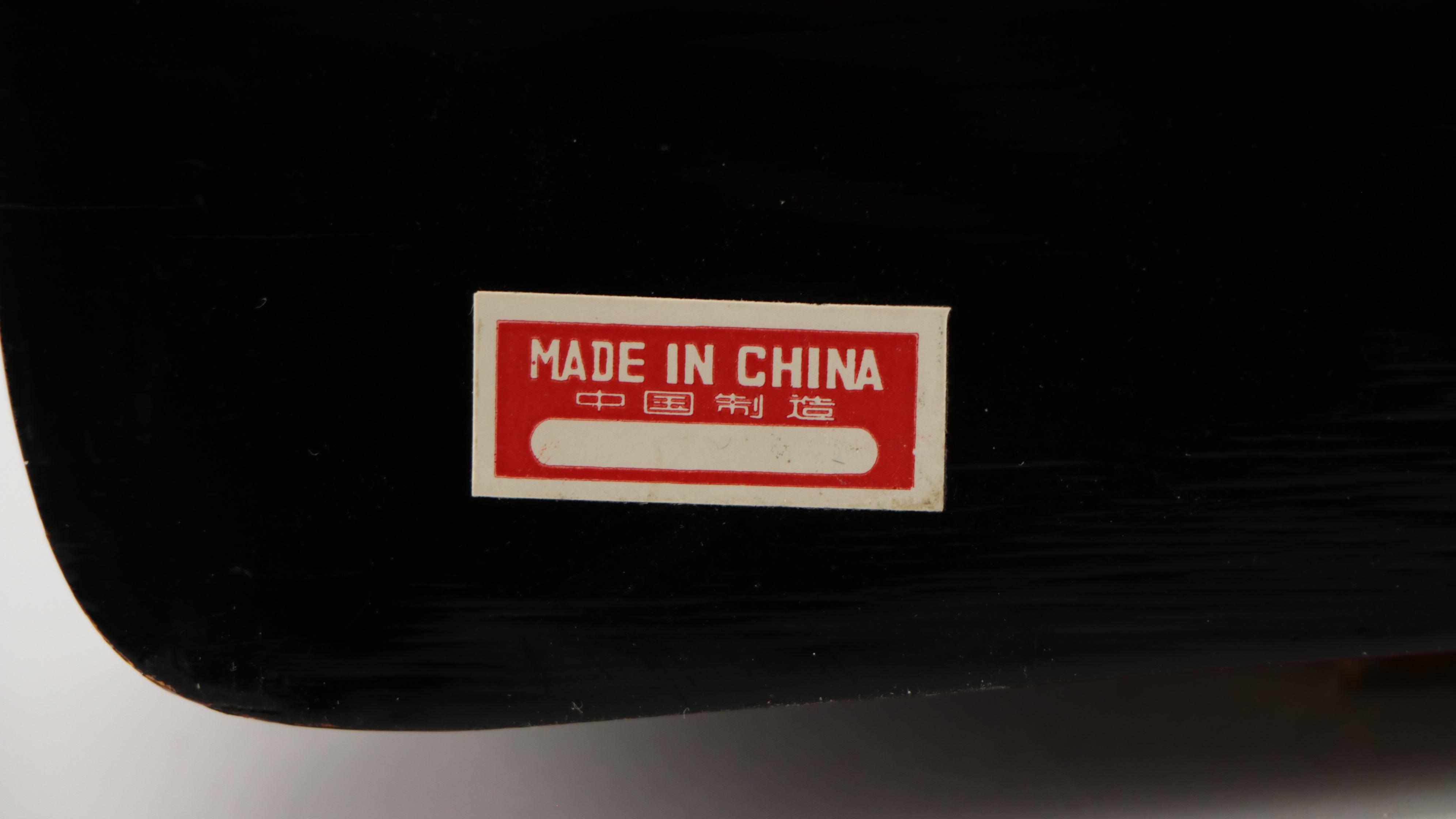 Chinese Wooden Corn Husk Swan with Folding Fans and Turtle Jewelry Box