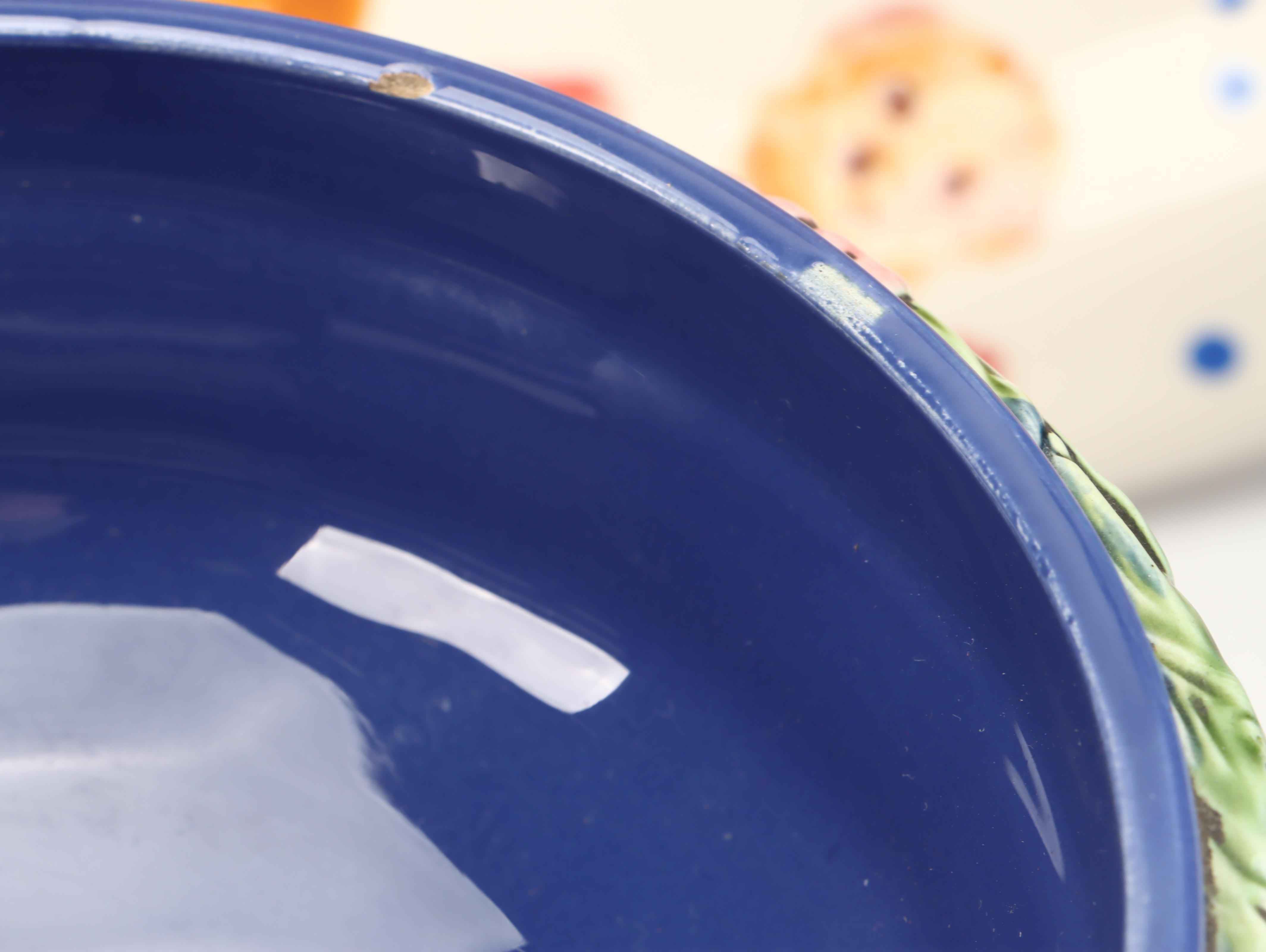 Artist Signed Ceramic Bowl, Ceramic Compote, and Fabric Dammit Doll