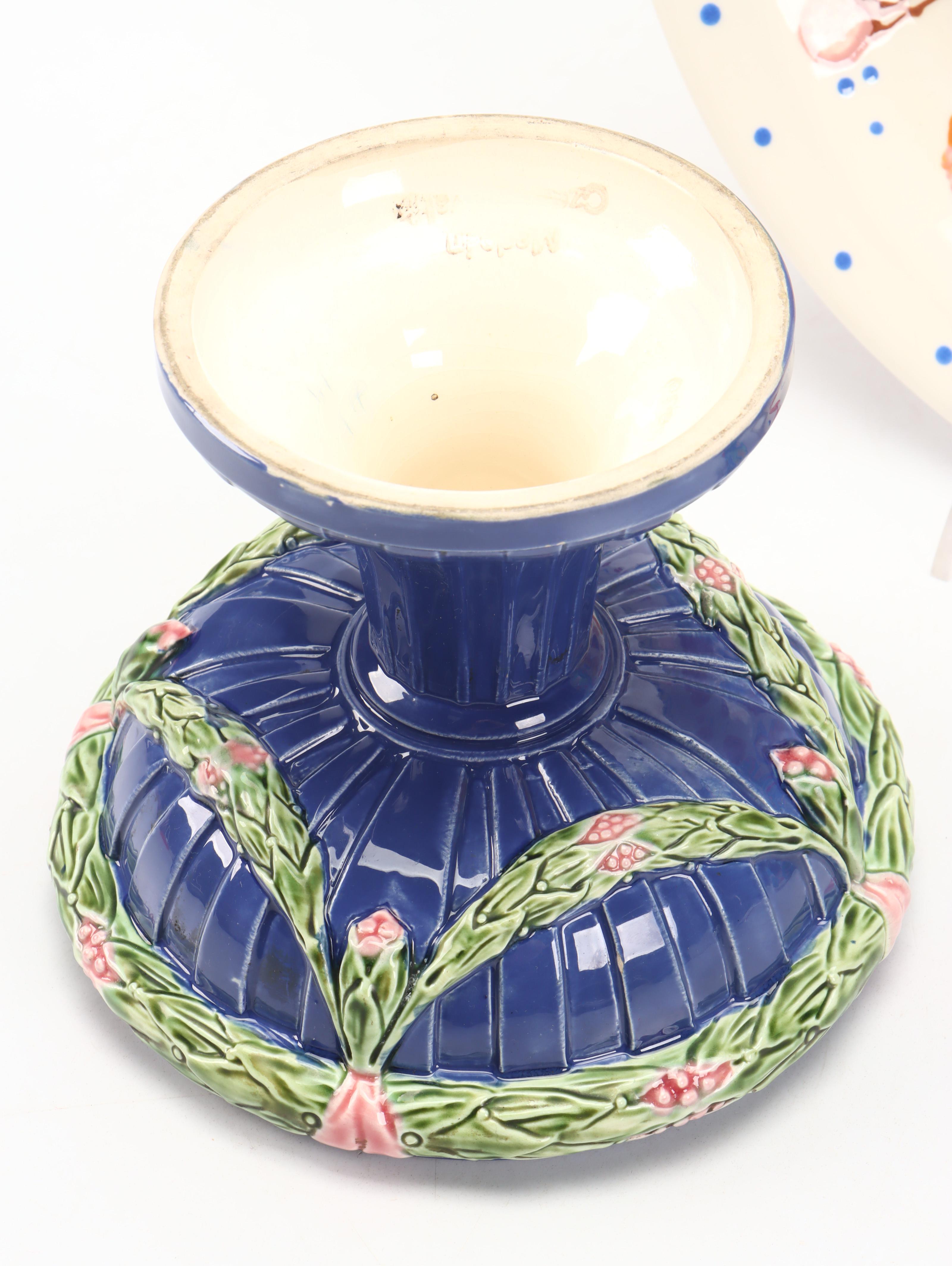 Artist Signed Ceramic Bowl, Ceramic Compote, and Fabric Dammit Doll